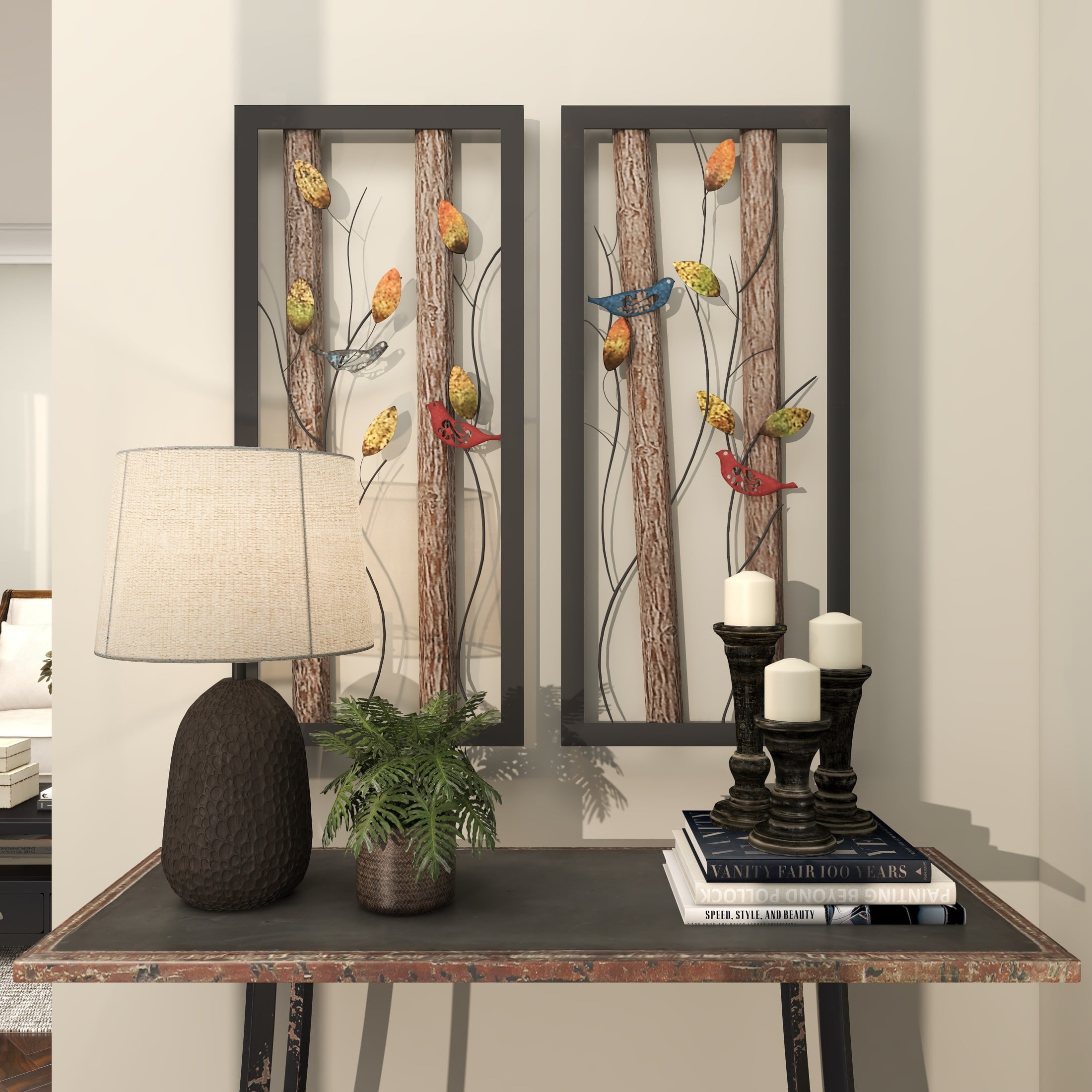 DecMode Black Metal Bird Wall Decor with Tree Branches and Colorful Leaves (2 Count) - Image 8