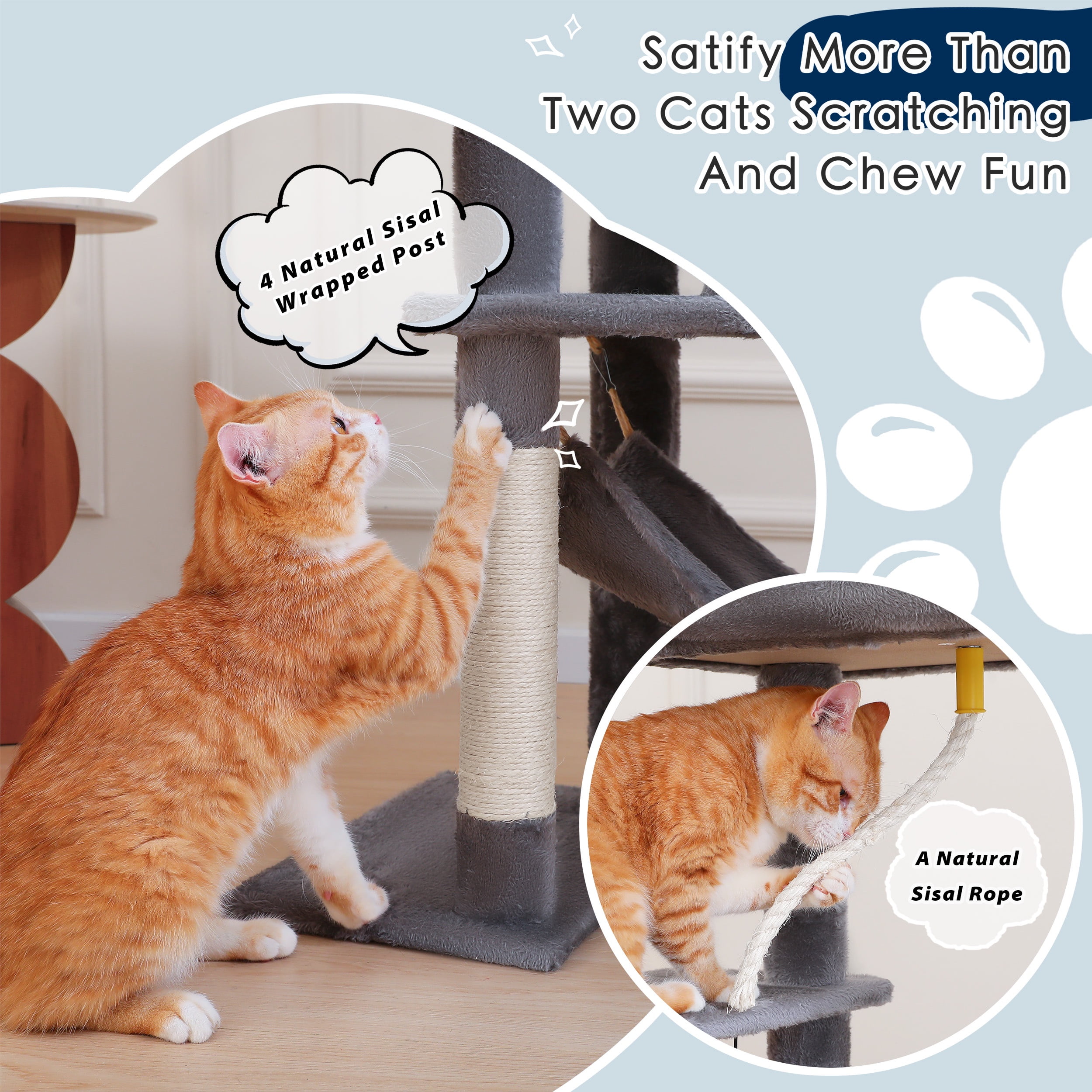 Vibrant Life 58.5inch Multi Level Cat Tree Tower with Interactive Dangling Ball and Double Base,Gray - Image 11