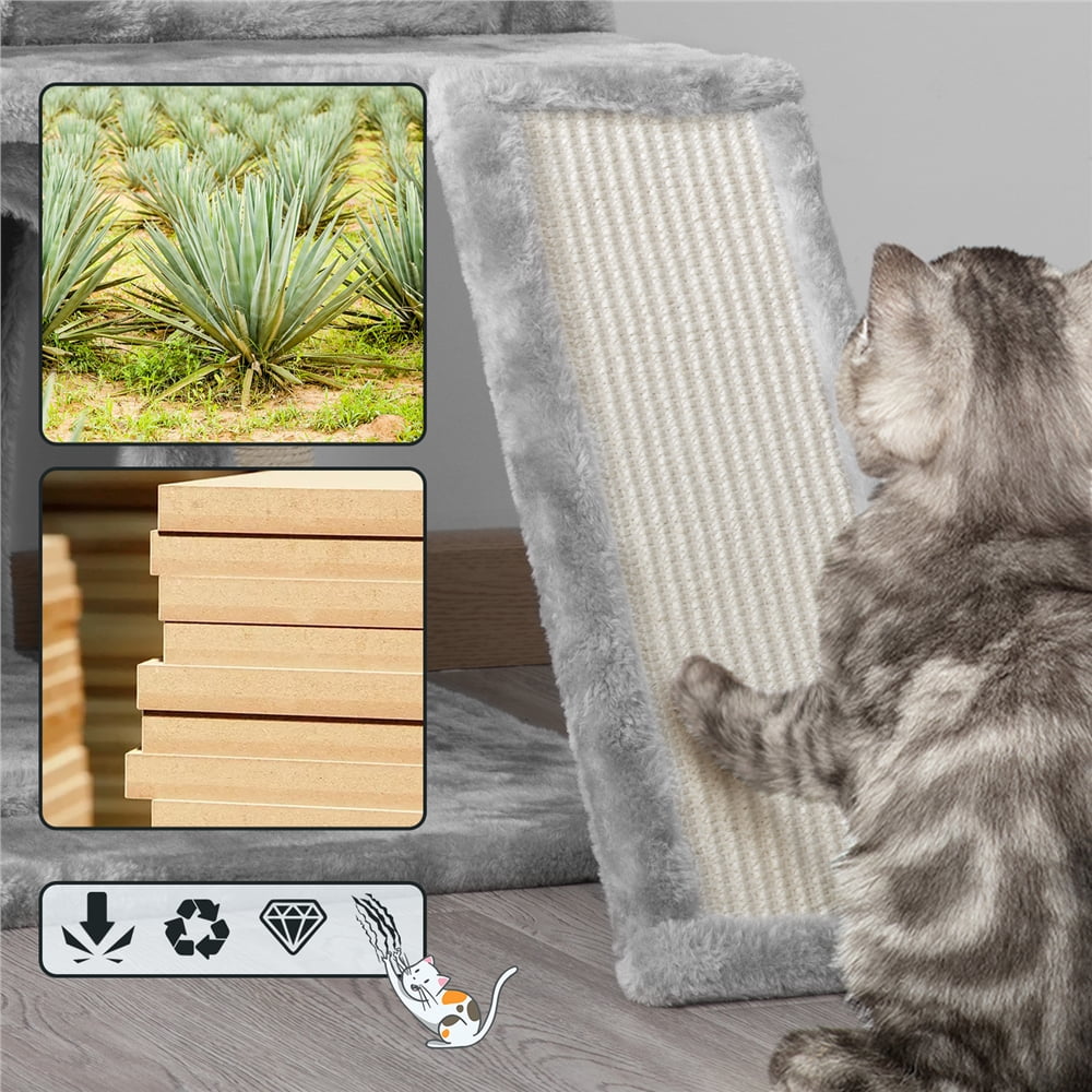 3 Tiers Multilevel Cat Tower Cat Tree with Condos Light Gray - Image 4