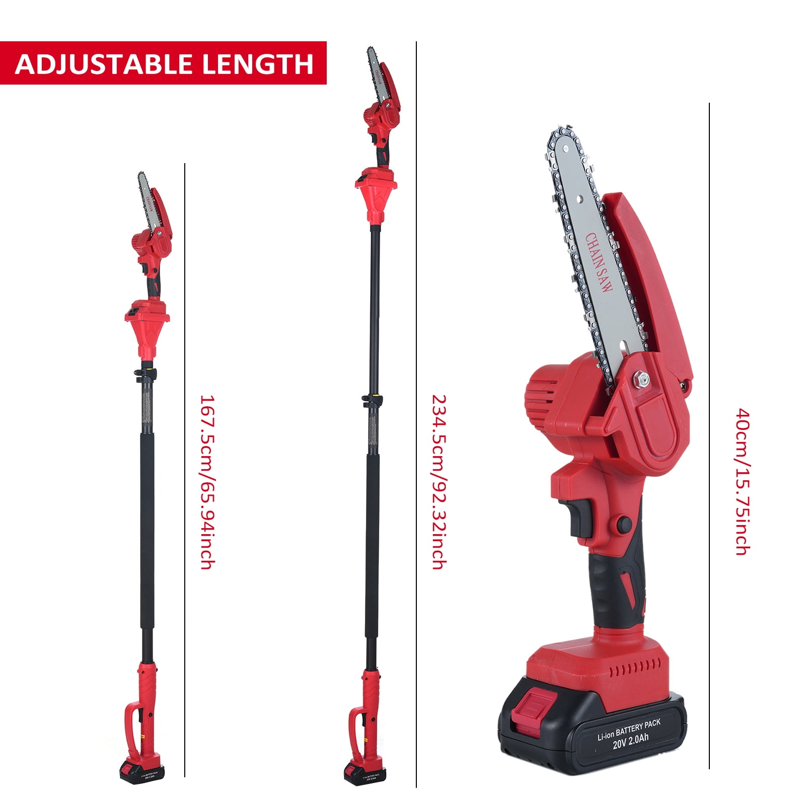 CACAGOO 20V 6inch/8inch Cordless Pole Saw Height Adjustable Electric Chainsaw with 2 batteries for Wood Cutting, Trimming - Image 6