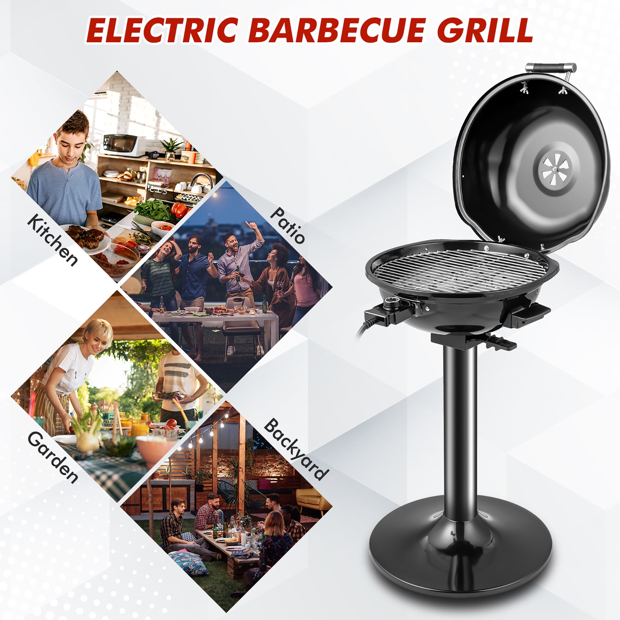 Costway Portable 1600W Electric BBQ Grill withTemperature Control & Grease Collector Black - Image 5