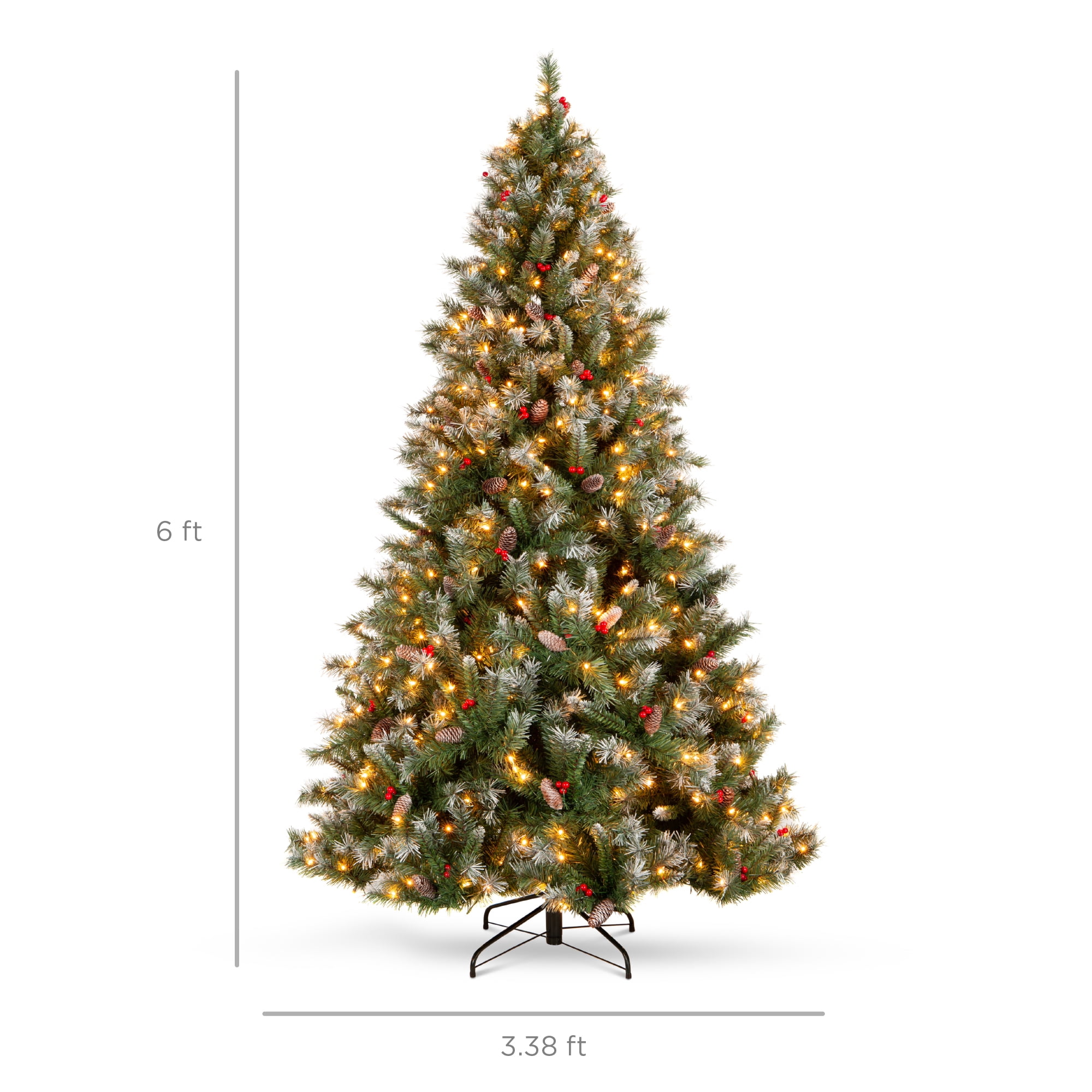 Best Choice Products 6ft Pre-Lit Pre-Decorated Holiday Christmas Tree w/ 818 Flocked Tips, 250 Lights, Base - Image 5