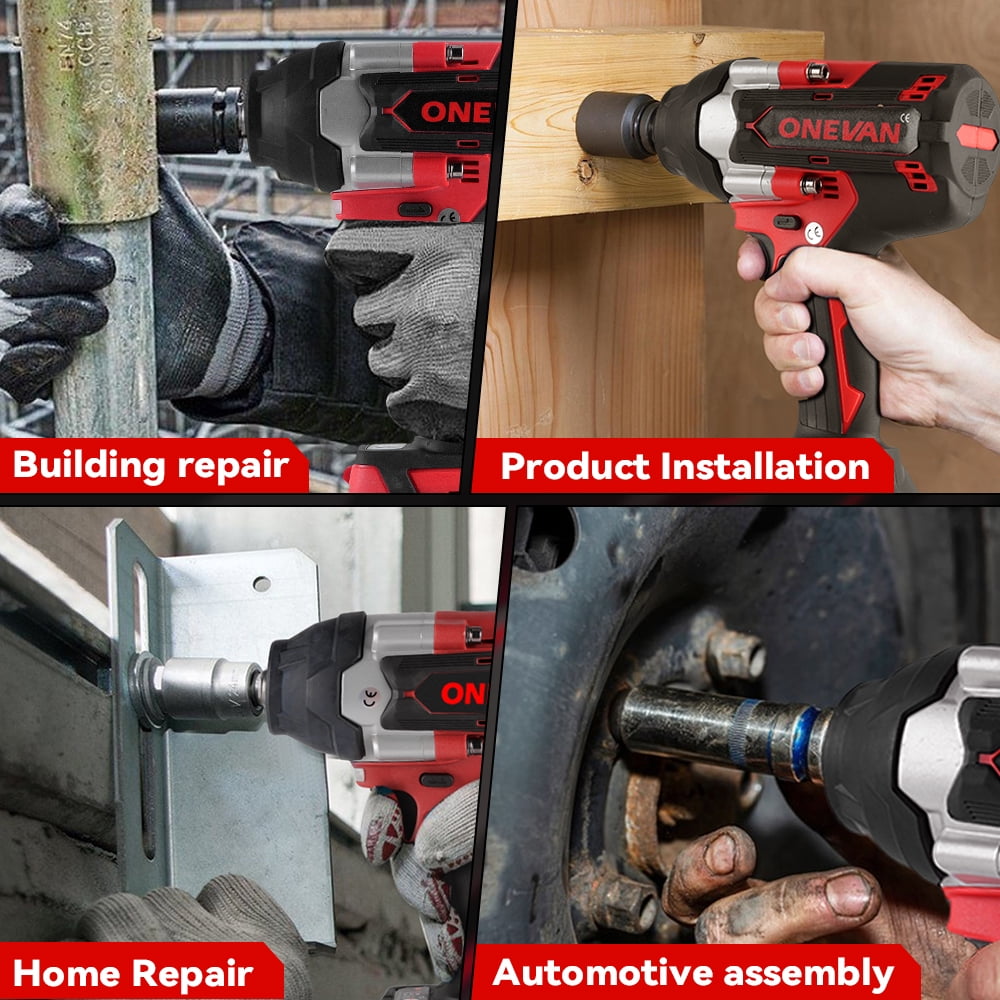 ONEVAN Cordless Impact Wrench 1/2", 20V Powerful Brushless Motor w/ 5-Mode Speed, Power Impact Wrench Max Torque 660 ft-lbs (900N.m), Impact Gun w/ 2 x 3.0A Batteries for Home Car - Image 10