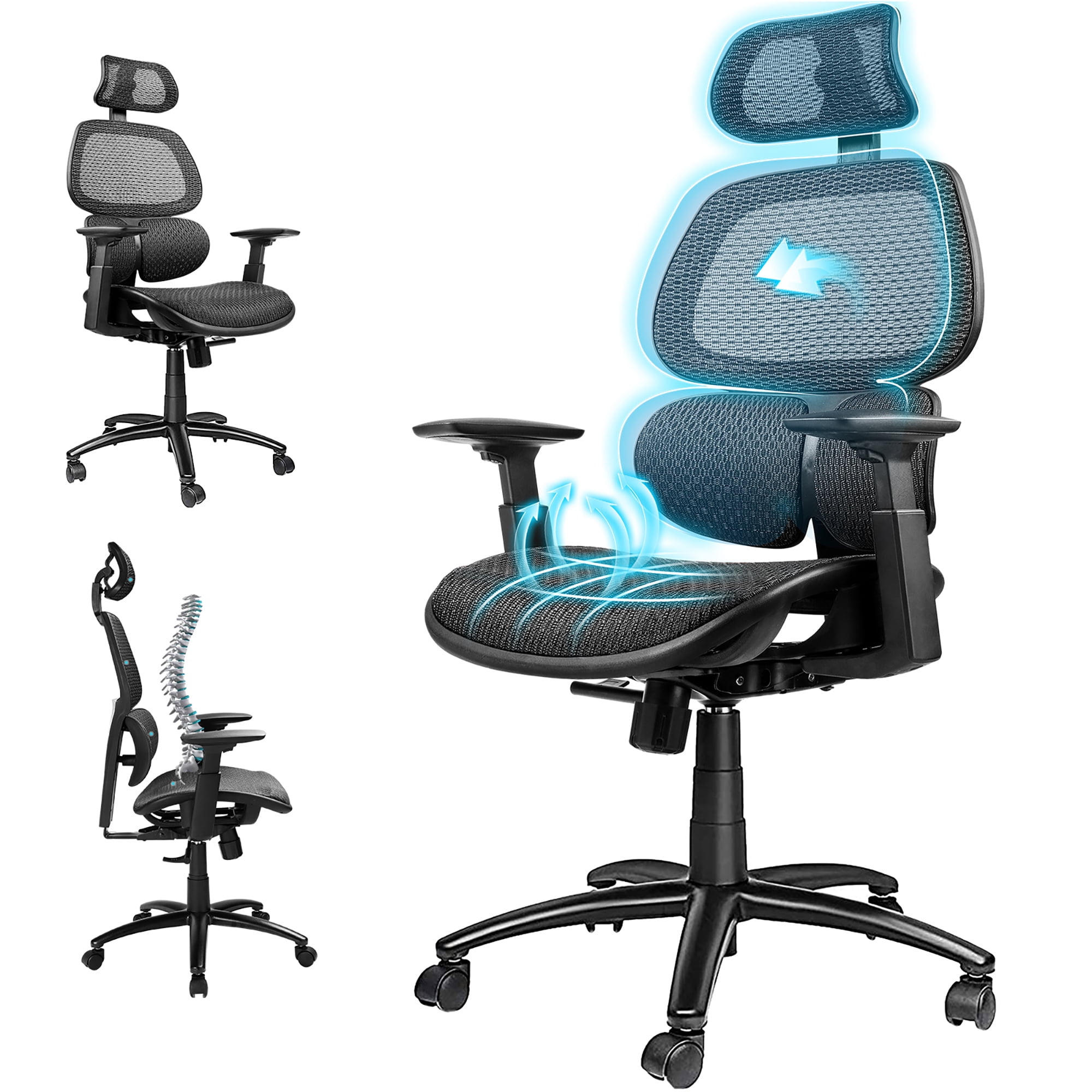 Comhoma Erogonomic High Back Mesh Office Computer Chair, Black - Image 5