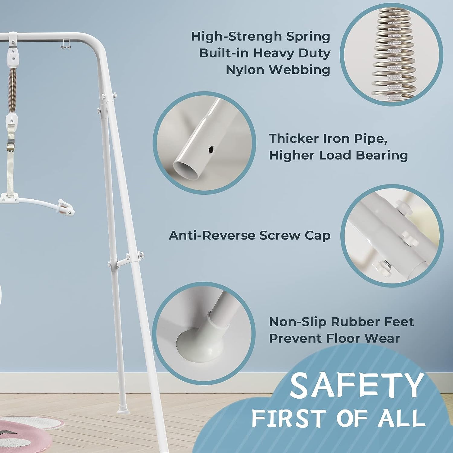 Baby Jumper with Stand, Baby Bouncer&Baby Jumper Activity Center, Baby Exerciser for Girl/Boy, Infant Ideal Gift, White - Image 6