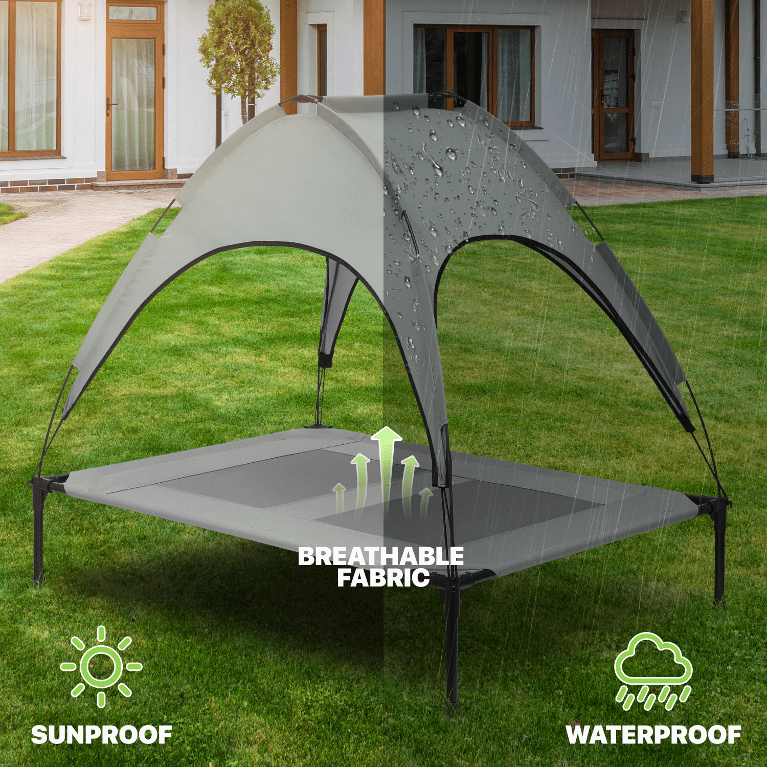 Magshion 48" Elevated Dog Bed for Dogs, Cooling Raised Pet Cot with Removable Waterproof Canopy Portable Dog Shade Tent for Indoor & Outdoor Use, Grey - Image 7