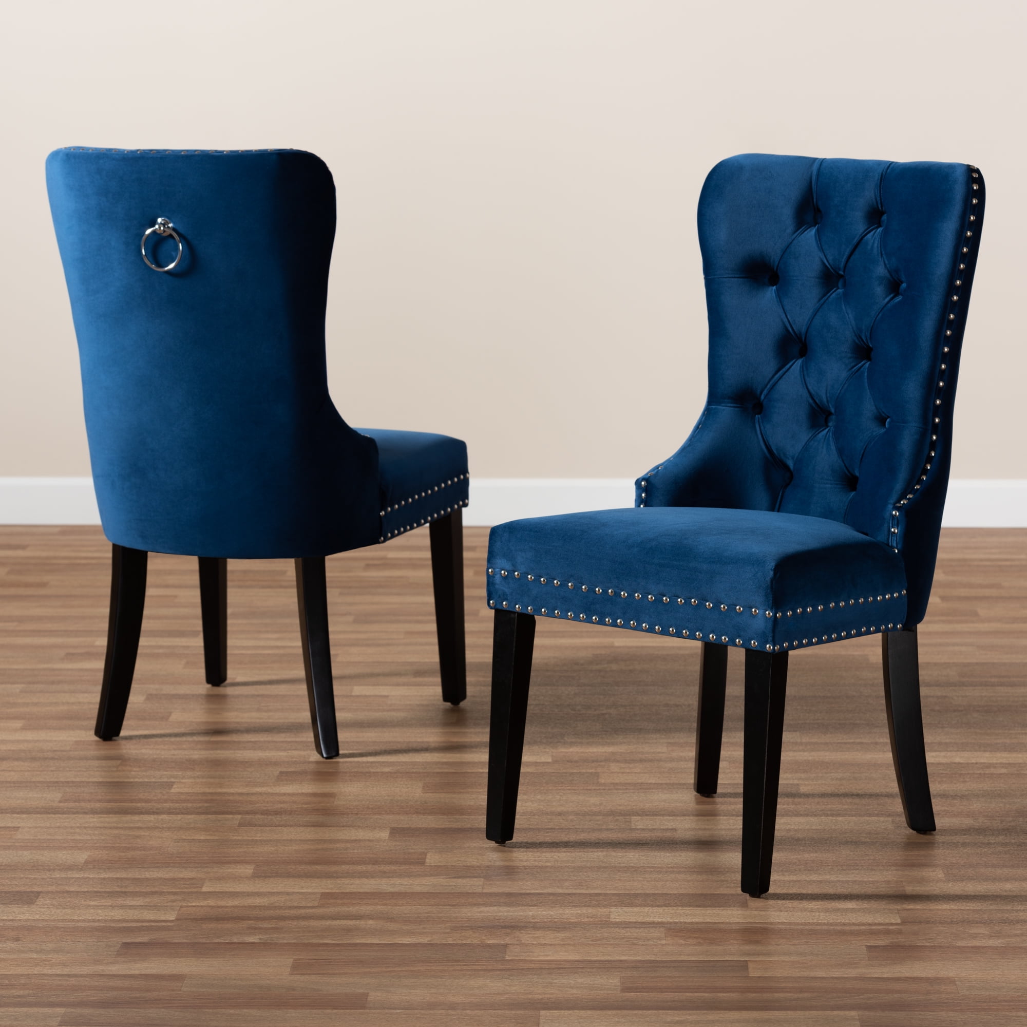 Baxton Studio Remy Modern Transitional Navy Blue Velvet Fabric Upholstered Espresso Finished 2-Piece Wood Dining Chair Set Set - Image 8