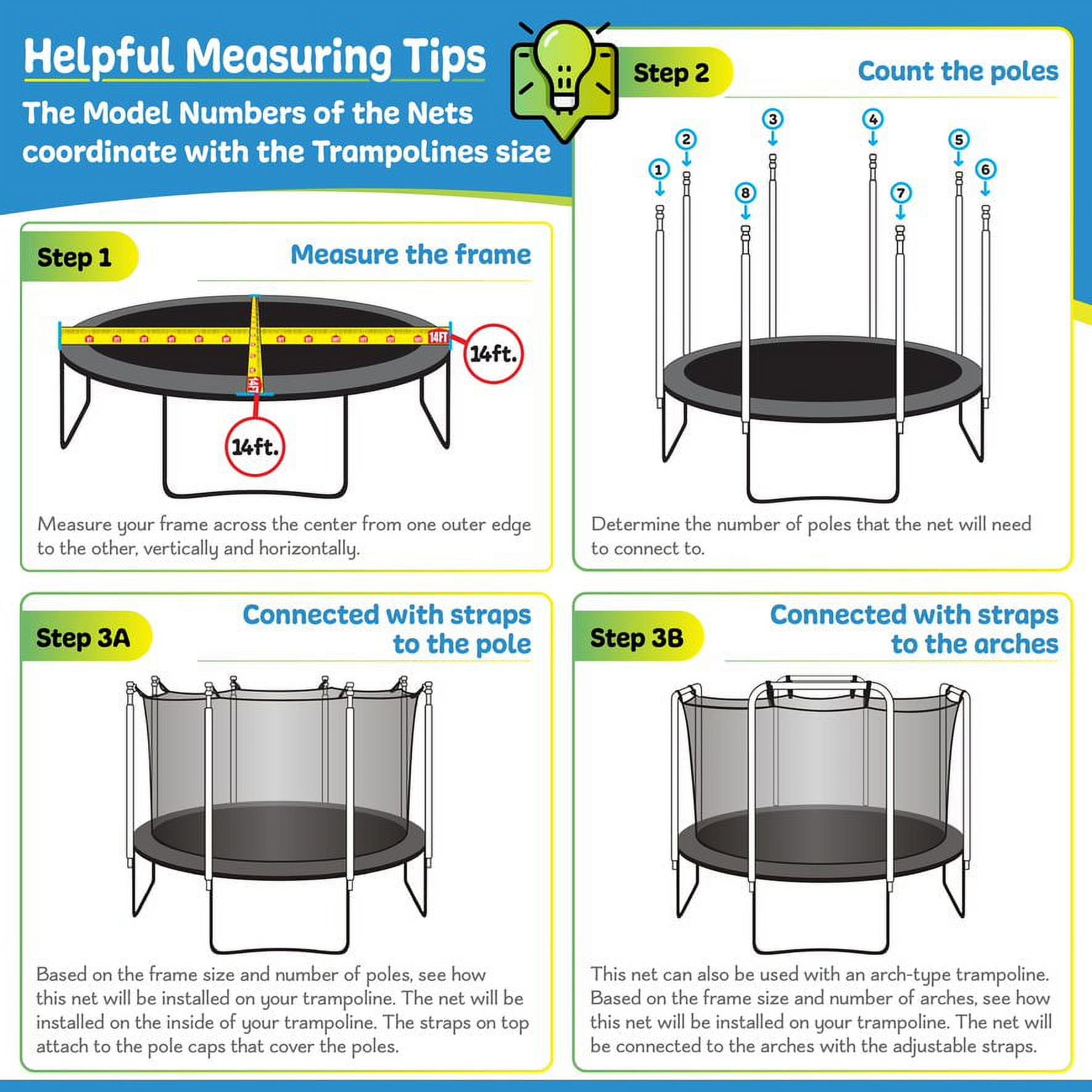 Machrus Upper Bounce Trampoline Safety Enclosure Net, Fits 8 FT Round Frame, Using 6 Poles (or 3 Arches) - Adjustable Straps- Net Only - Image 2