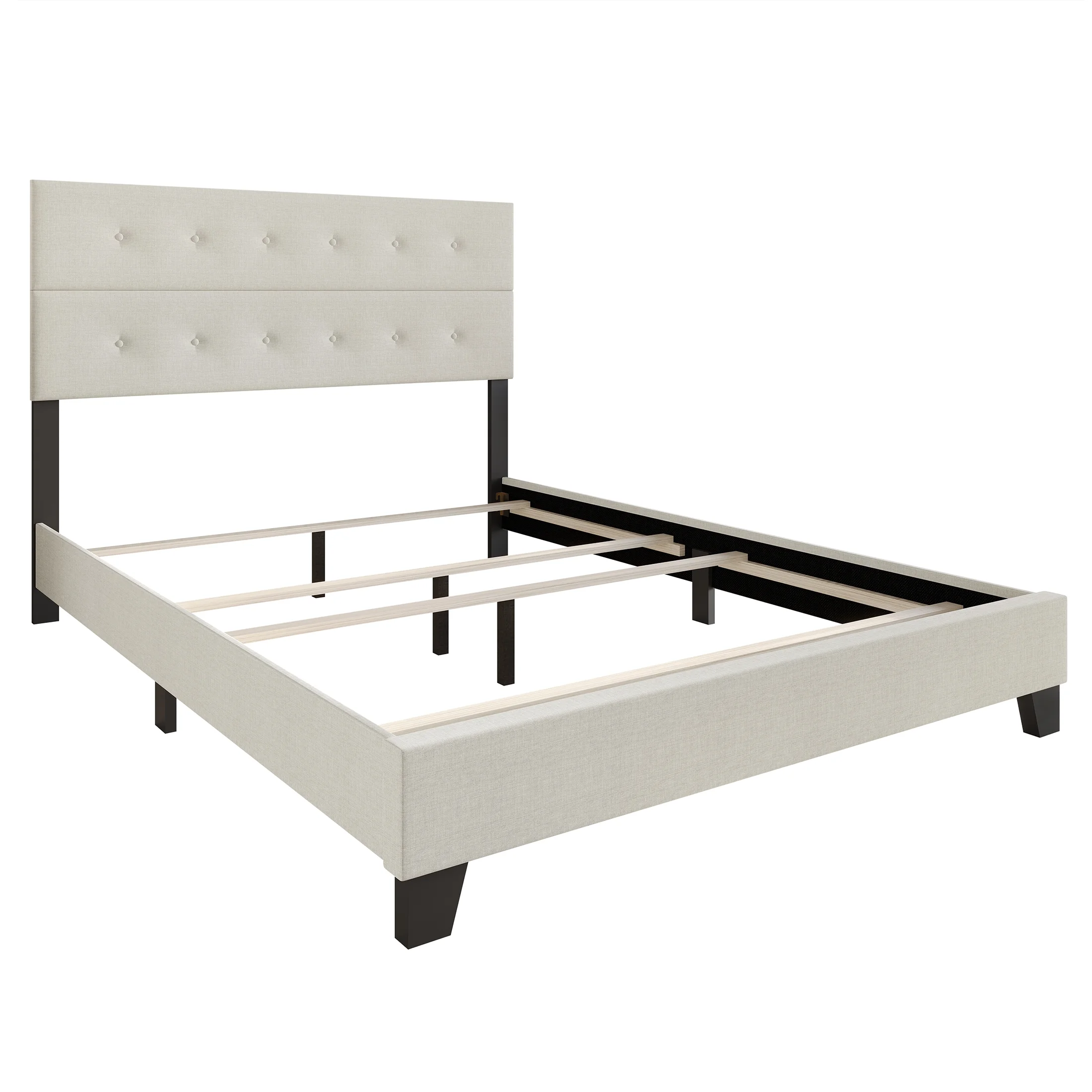 Castle Place Elegant Button Tufted Linen Upholstered Twin Bed, Beige - Image 4