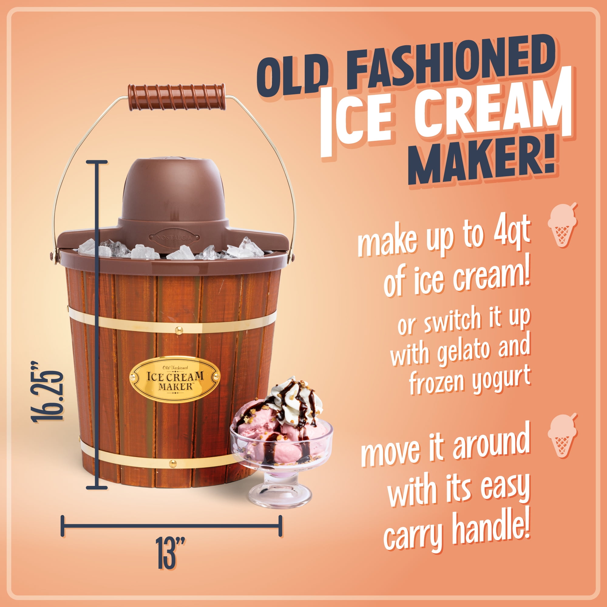 Nostalgia 4-Quart Wood Bucket Ice Cream Maker - Image 3