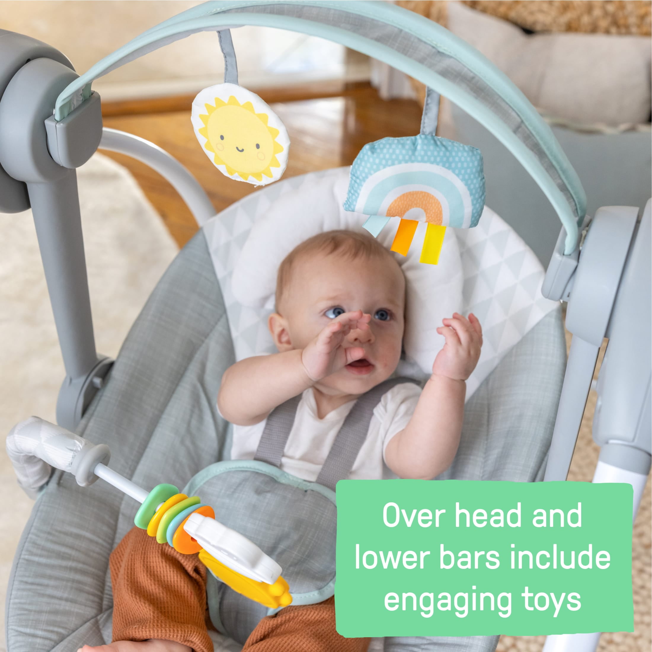 Ingenuity Milestone Baby Swing, Toy Bar, 6-Speed - Grey - Image 13