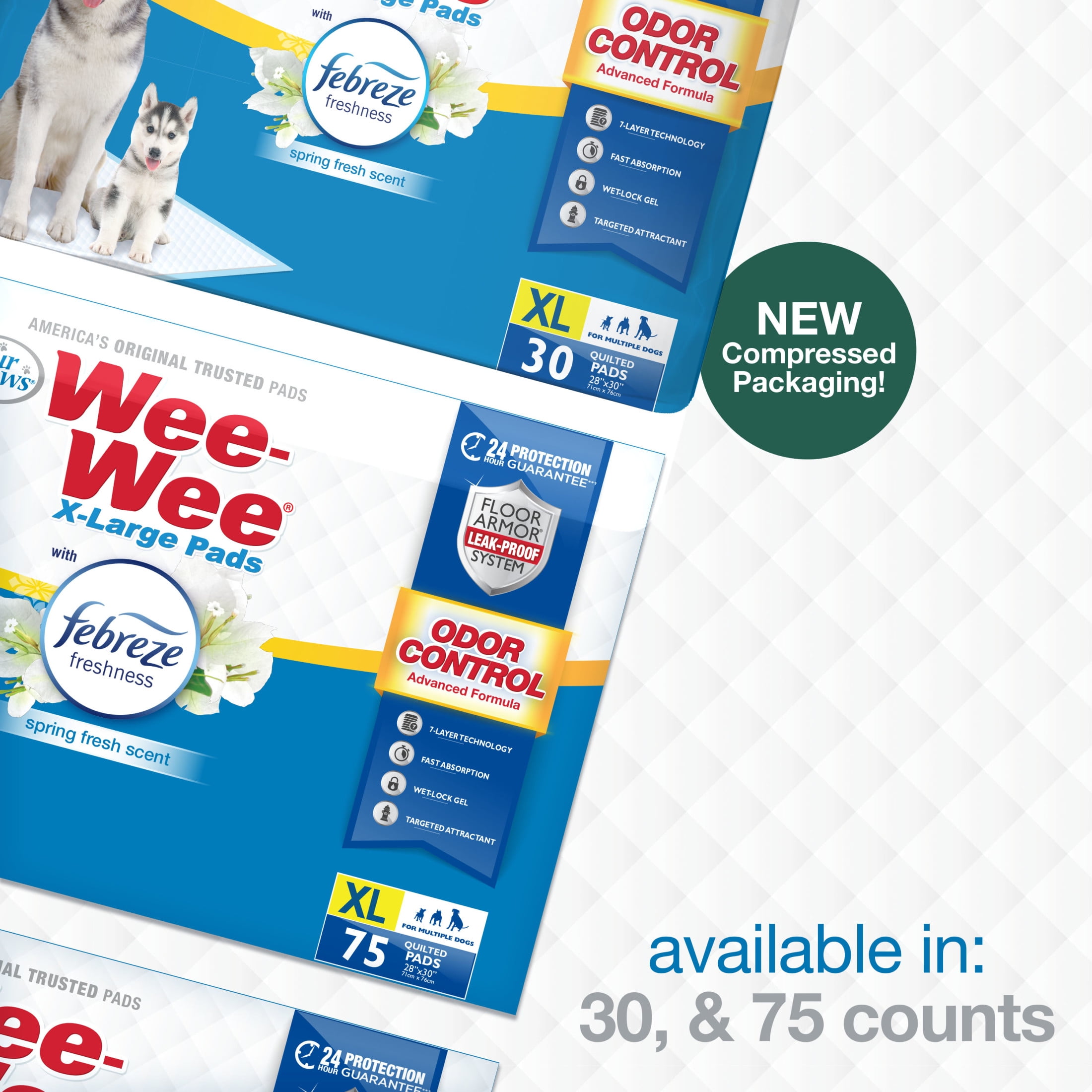 Four Paws Wee-Wee Febreze Freshness Odor Control Potty Training Dog & Puppy Pads, XL 75ct - Image 3