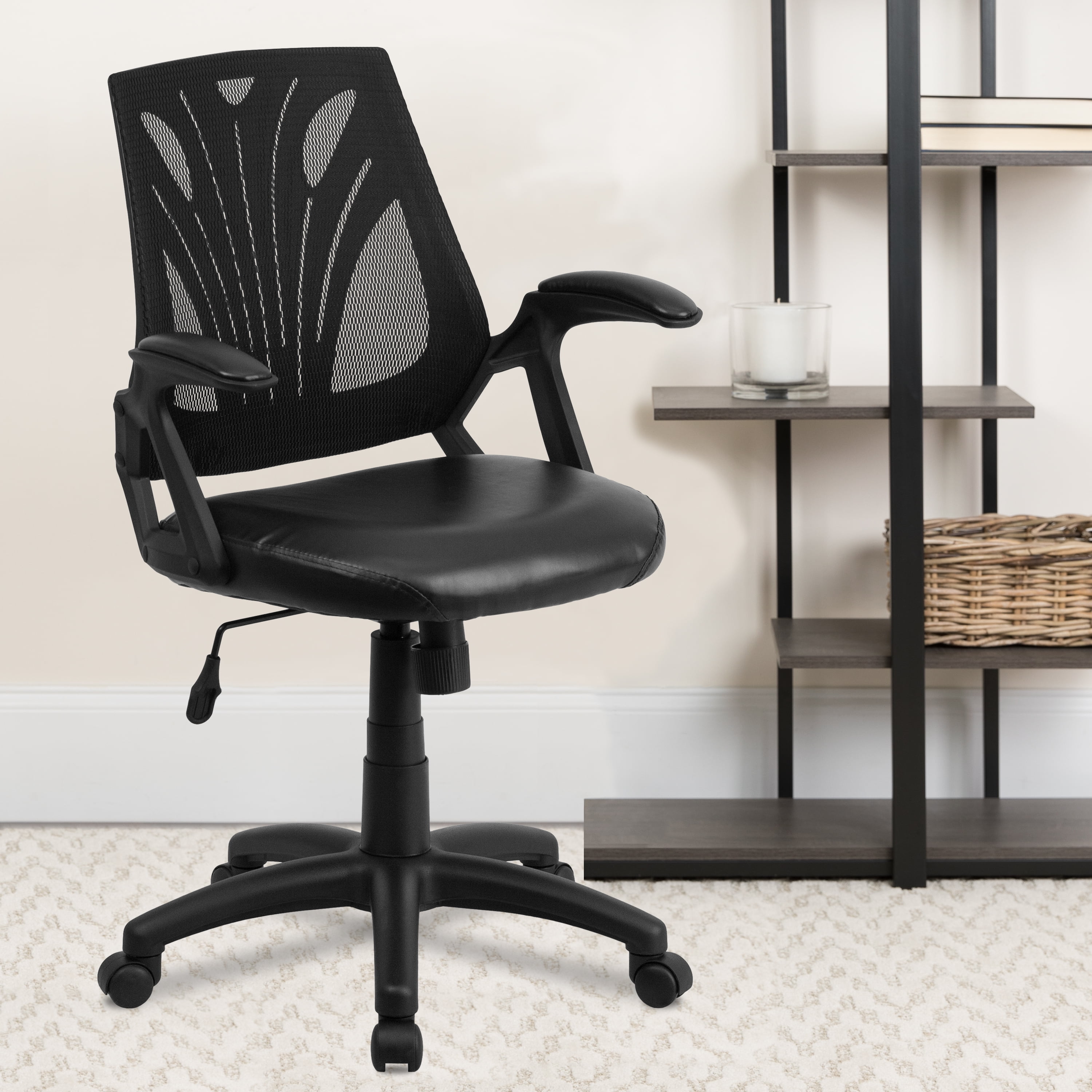 Flash Furniture Sam Mid-Back Designer Black Mesh Swivel Task Office Chair with LeatherSoft Seat and Open Arms - Image 5