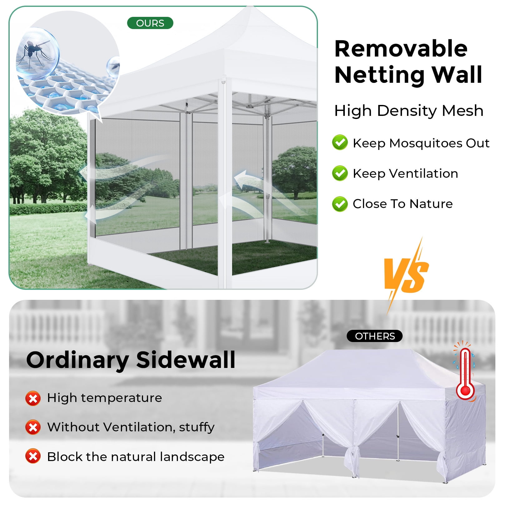 COBIZI 10x10 Heavy Duty Canopy, Pop Up Canopy Gazebo with Netting, Waterproof & Sunproof Party Tent with Mosquito Net, Outdoor Instant Canopy for Outside Party Backyard, Weddings, Birthdays, White - Image 9