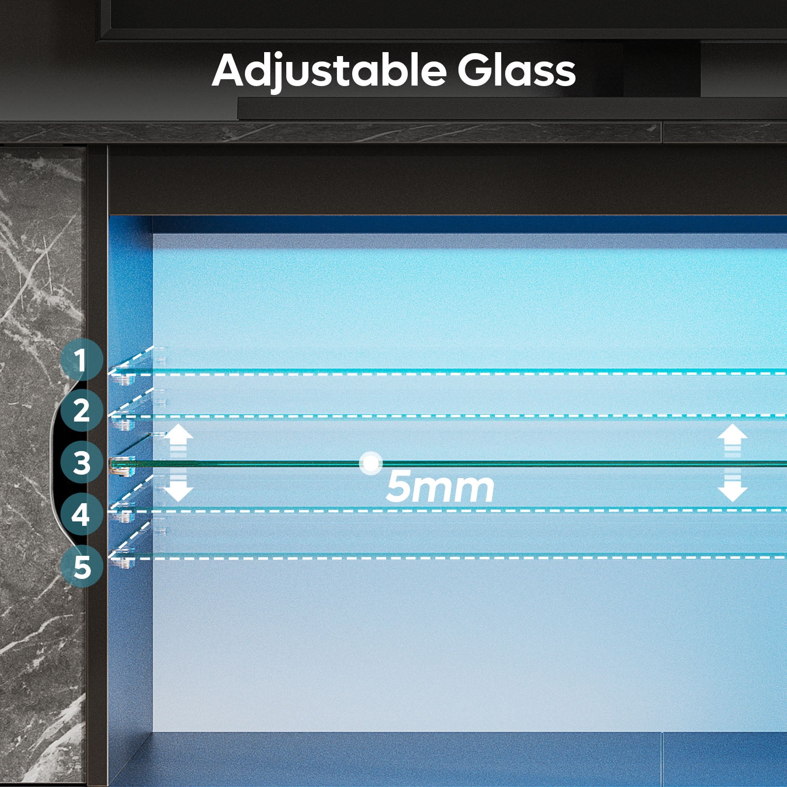 Bestier LED TV Stand for 60/65 inch TV PS5 Gaming Entertainment Center for TVs with Storage Cabinet for Living Room, Black Marble - Image 3