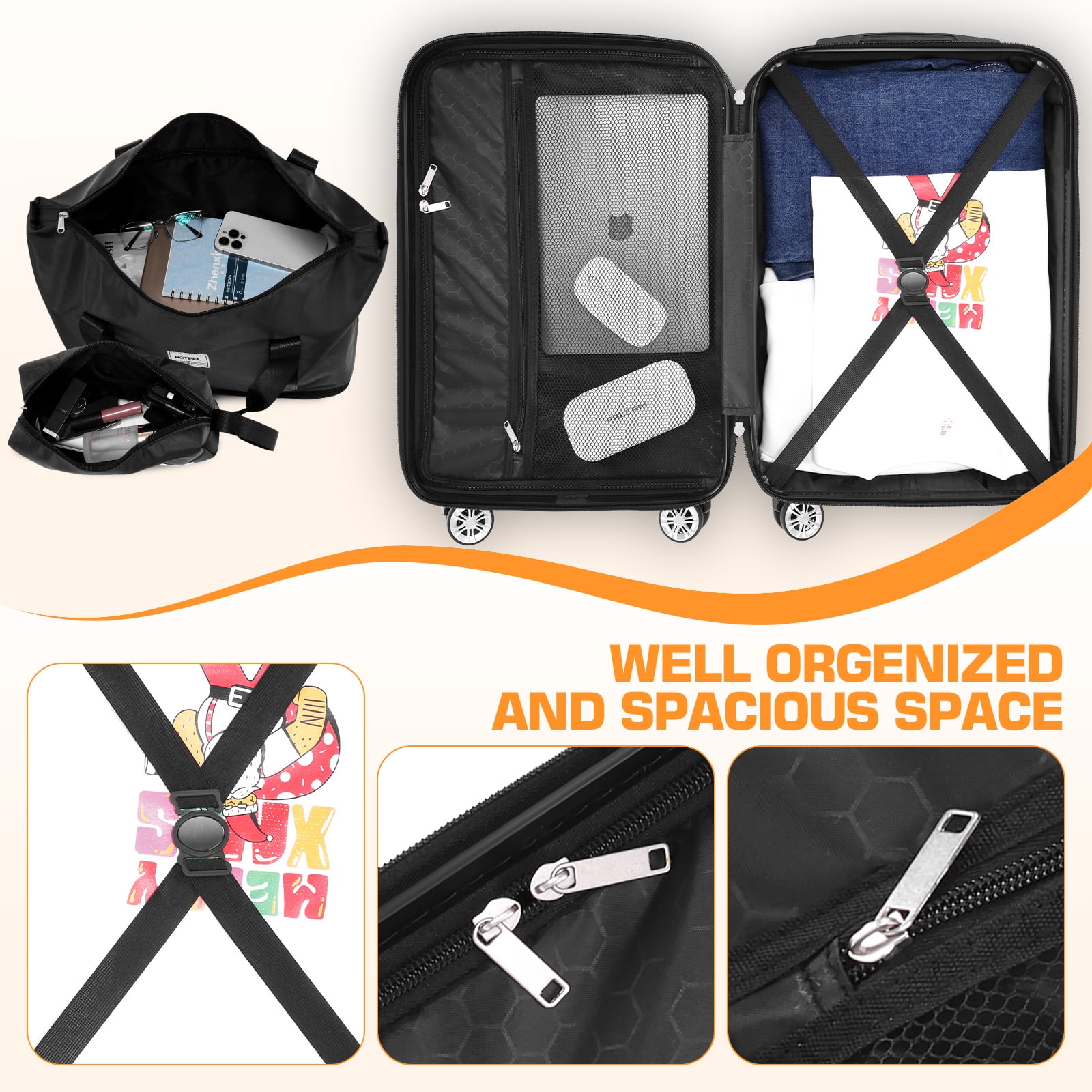 COBIZI 3 Piece Hardshell Luggage Set, Lightweight Suitcase with TSA Lock Spinner Wheels, 20/24/28 in, Black - Image 4