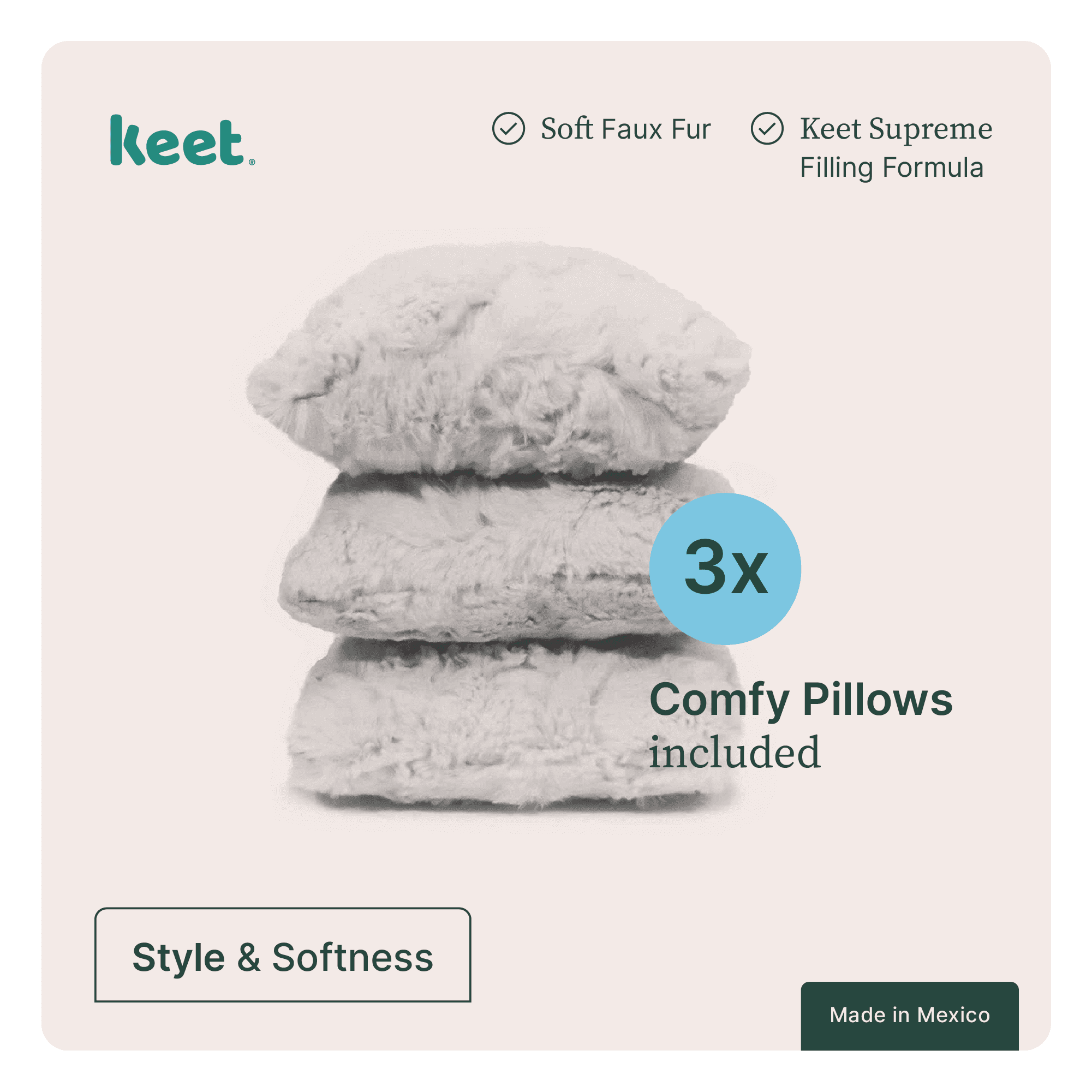 Plush Keet Children's Sofa Charcoal, with Grey accent pillows - Image 5