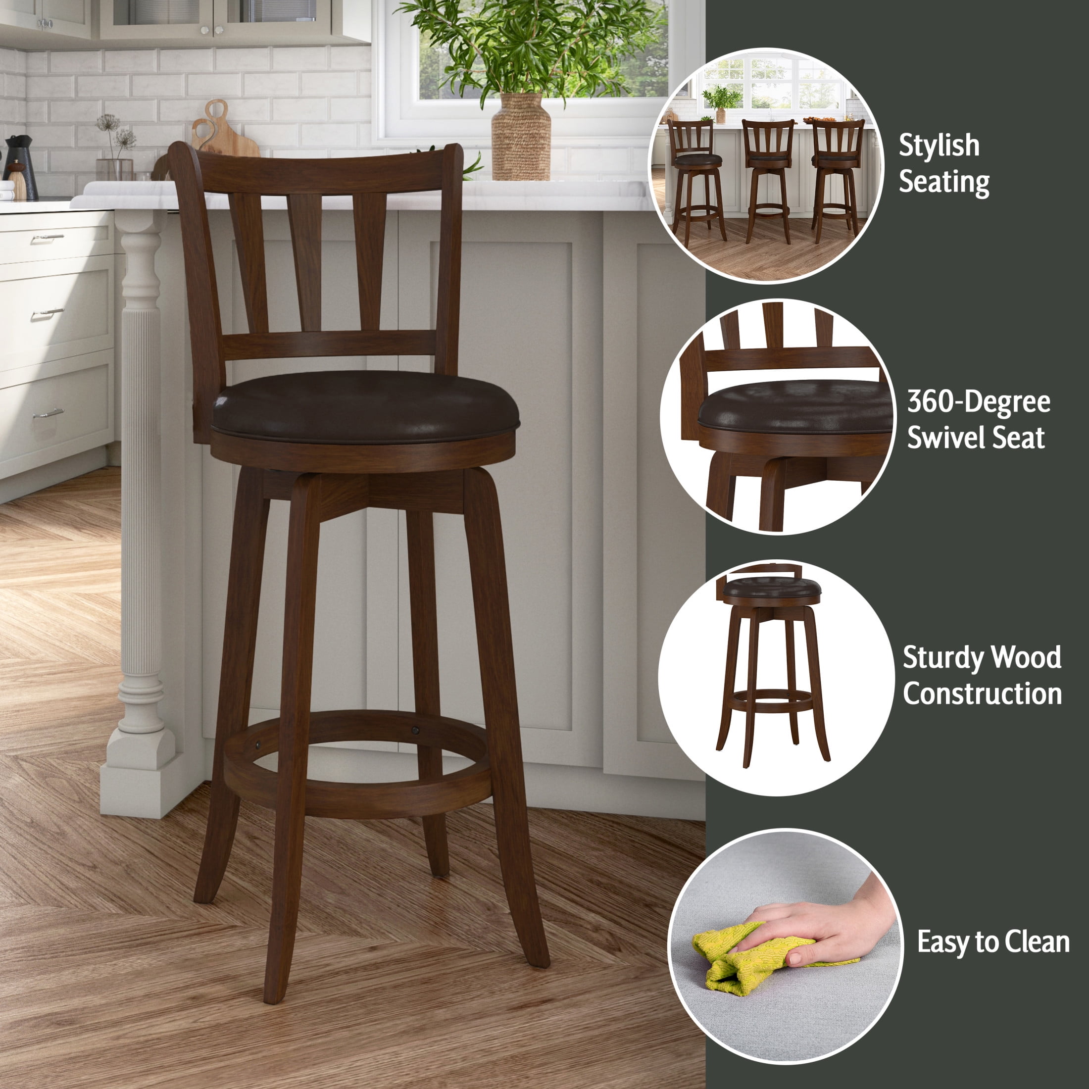 Hillsdale Furniture Presque Isle Wood Bar Height Swivel Stool, Cherry - Image 4
