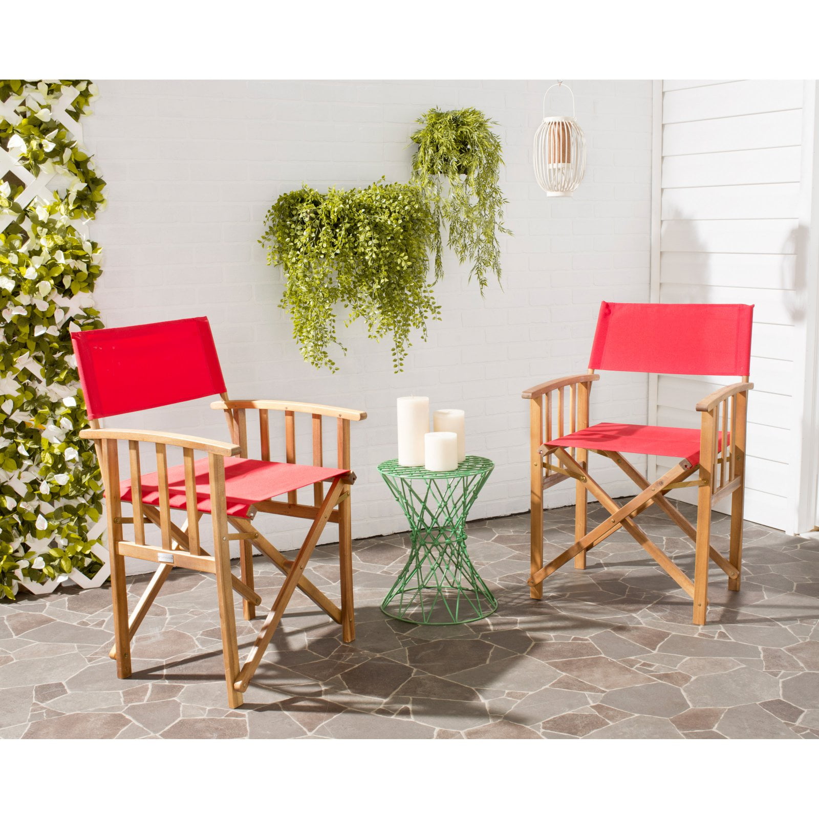 Safavieh Laguna Outdoor Patio Director Chair, Set of 2 - Natural/Red - Image 3
