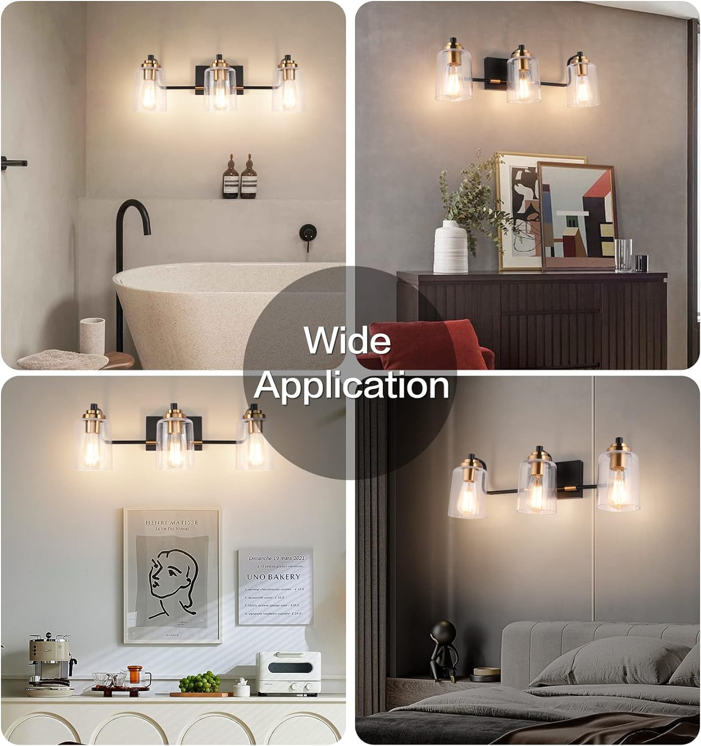 3 Head Vintage Bath Vanity Light Wall Bathroom Over Mirror Modern Glass Shade Light Fixtures (3 Lights-Exclude Bulb) - Image 7