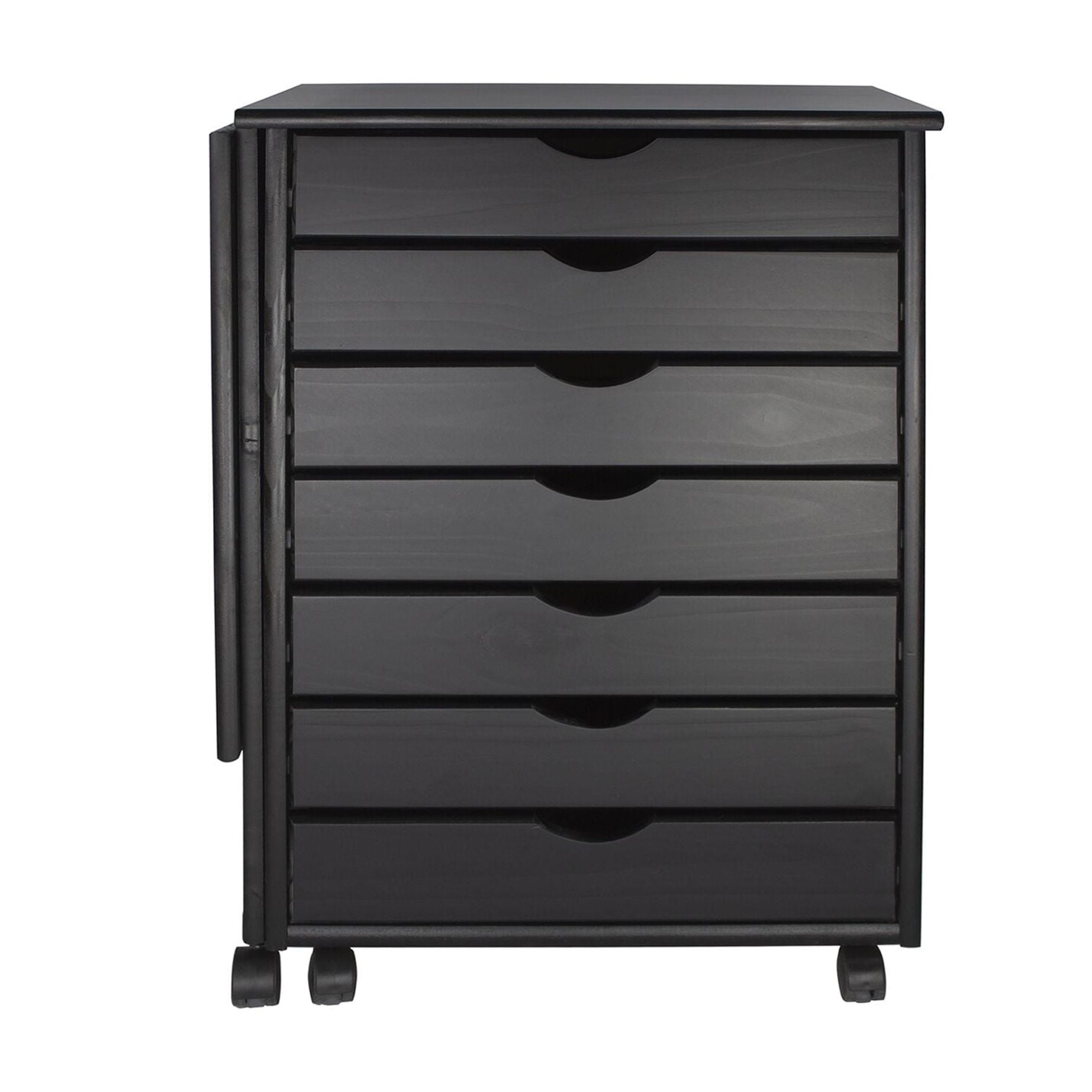 Jela Solid Wood 7 Drawer Gate Leg Roll Cart Desk in Black - Image 2