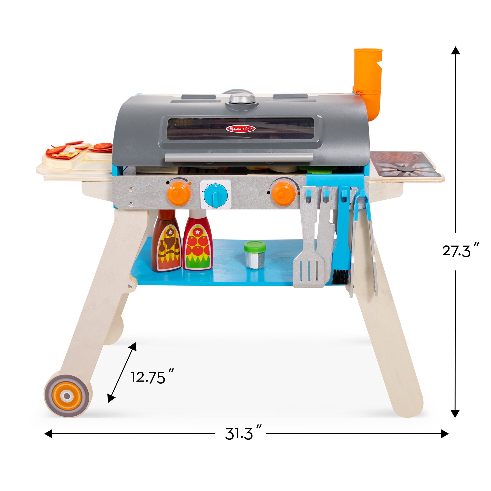 Melissa & Doug Wooden Deluxe Barbecue Grill, Smoker and Pizza Oven Play Food Toy for Pretend Play Cooking for Kids - FSC Certified - Image 2