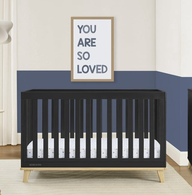 Delta Children Frankie 4-in-1 Convertible Crib - Greenguard Gold Certified, Black with Natural - Image 13