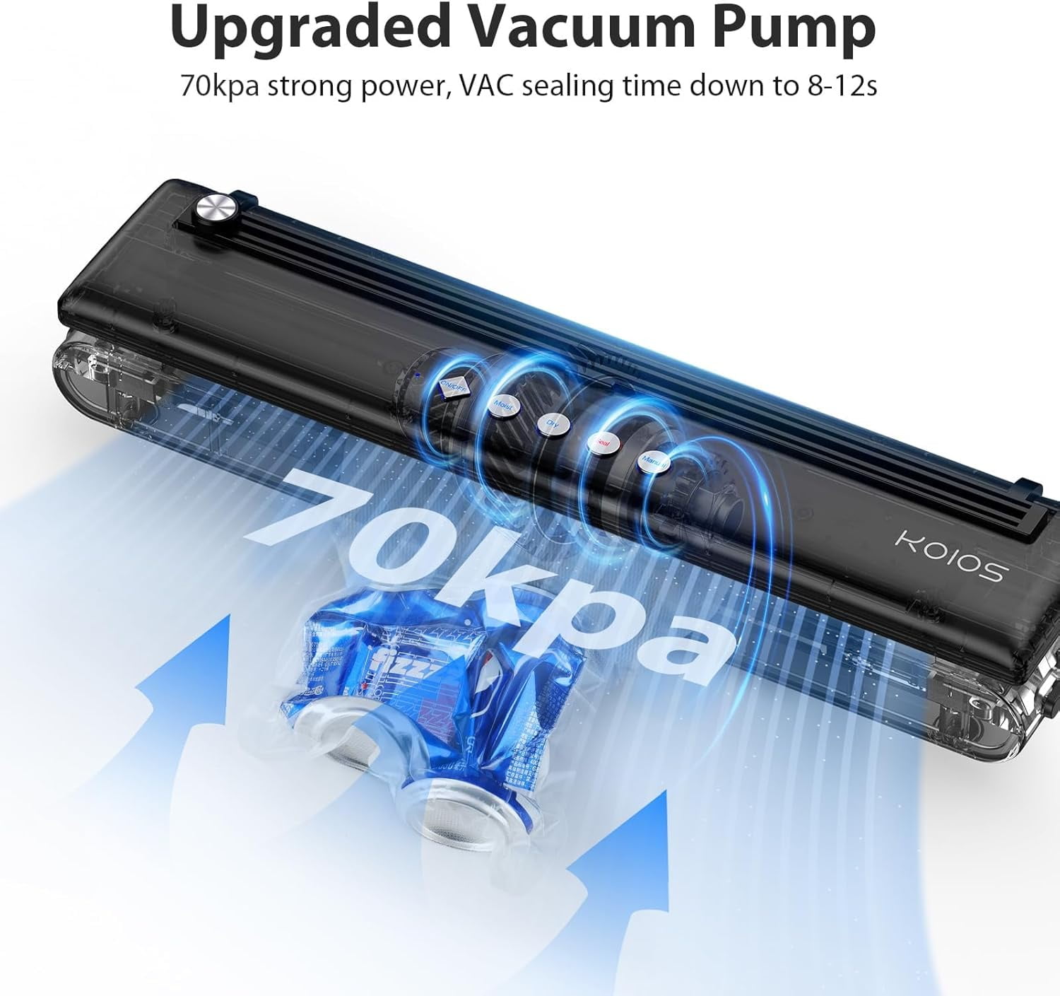 KOIOS Automatic Food Sealer Machine with Cutter, Dry & Moist Modes, with 10 Sealing Bags & Air Suction Hose - Image 4