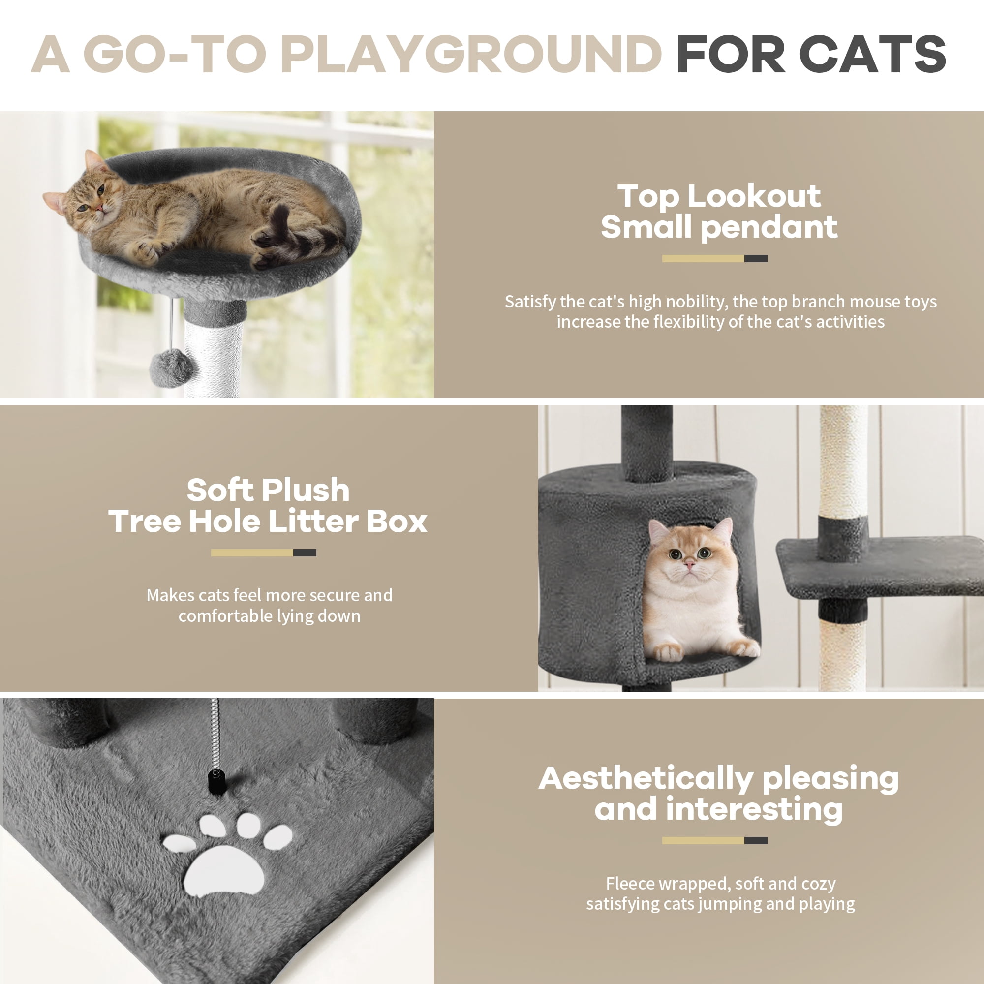 Cat Tree Airnesolly 45 4-Tier Cat Tower Condo for Indoor Kittens with Scratching Posts Perches Gray - Image 7