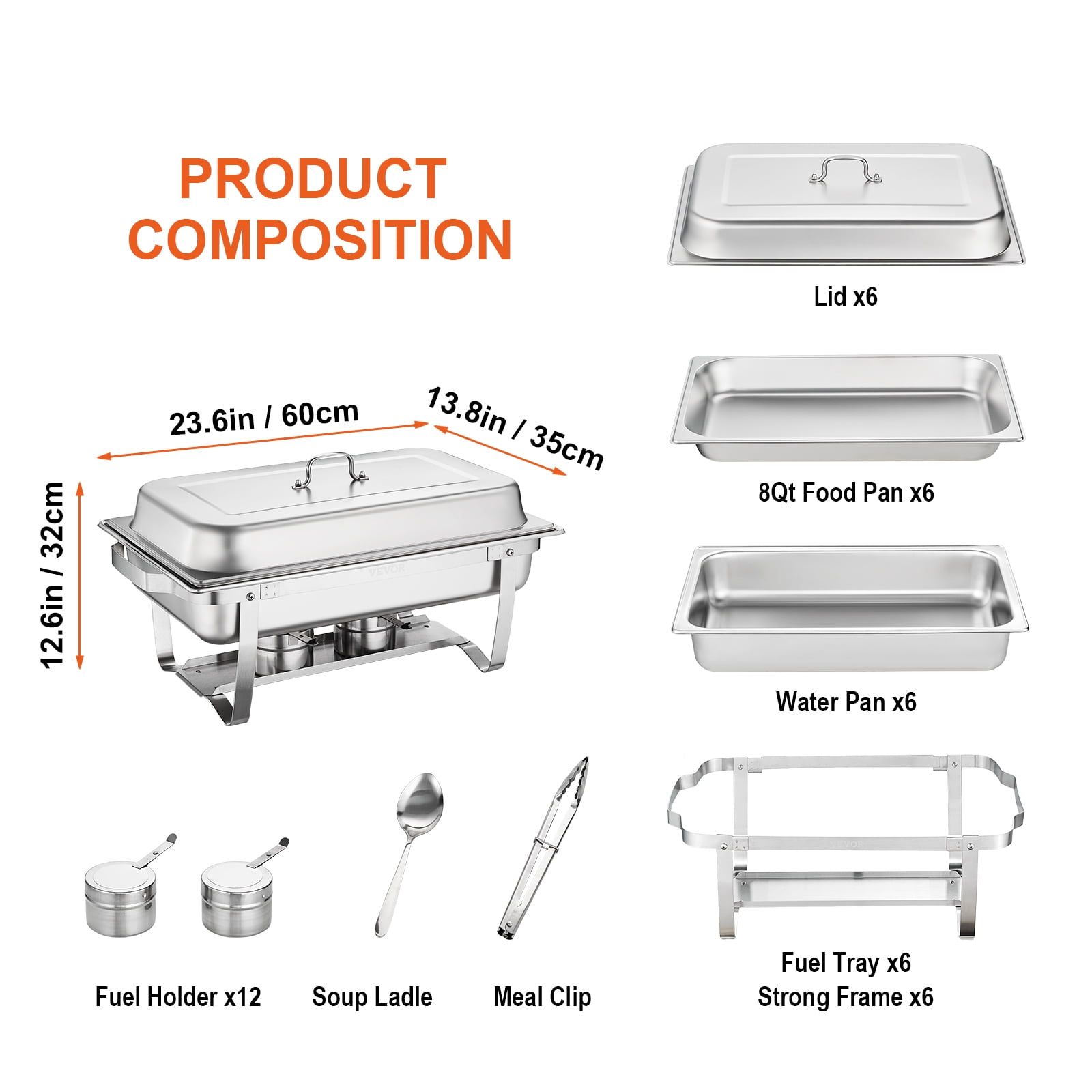 BENTISM 6-Packs Rectangle Chafing Dish Buffet Set with Full-Size 8Qt Pan Frame Fuel Holder, For Catering, Buffet Serving, Party - Image 3