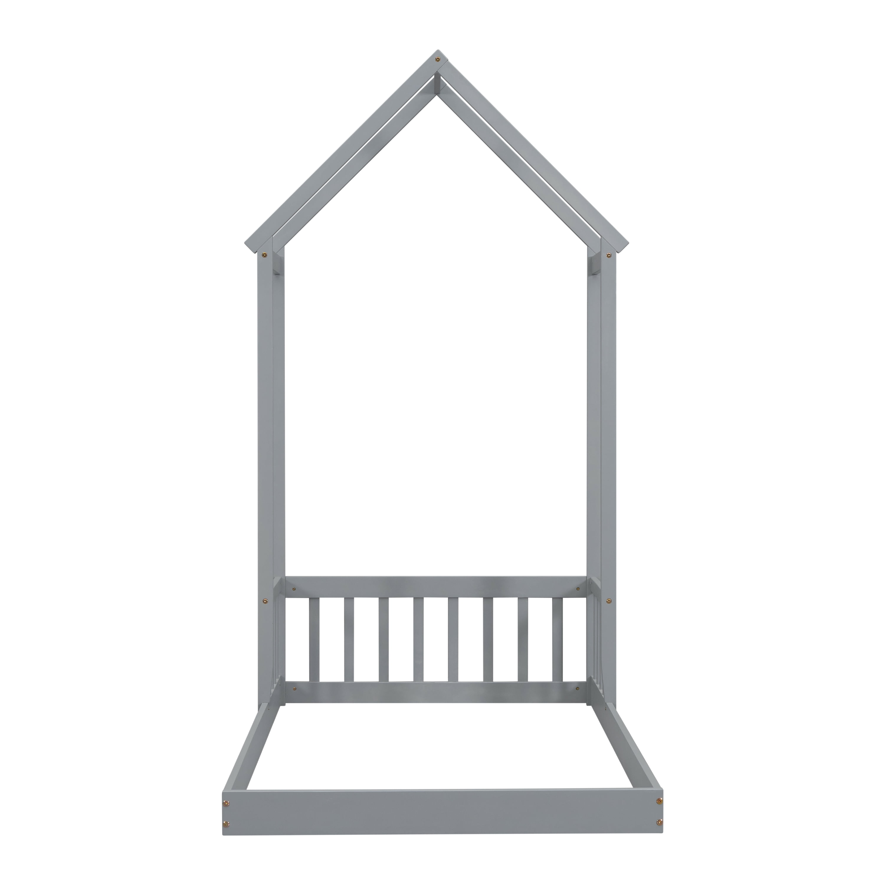 Euroco Twin Size Pine Wood Platform Bed, House Floor Bed for Kids, Gray - Image 14