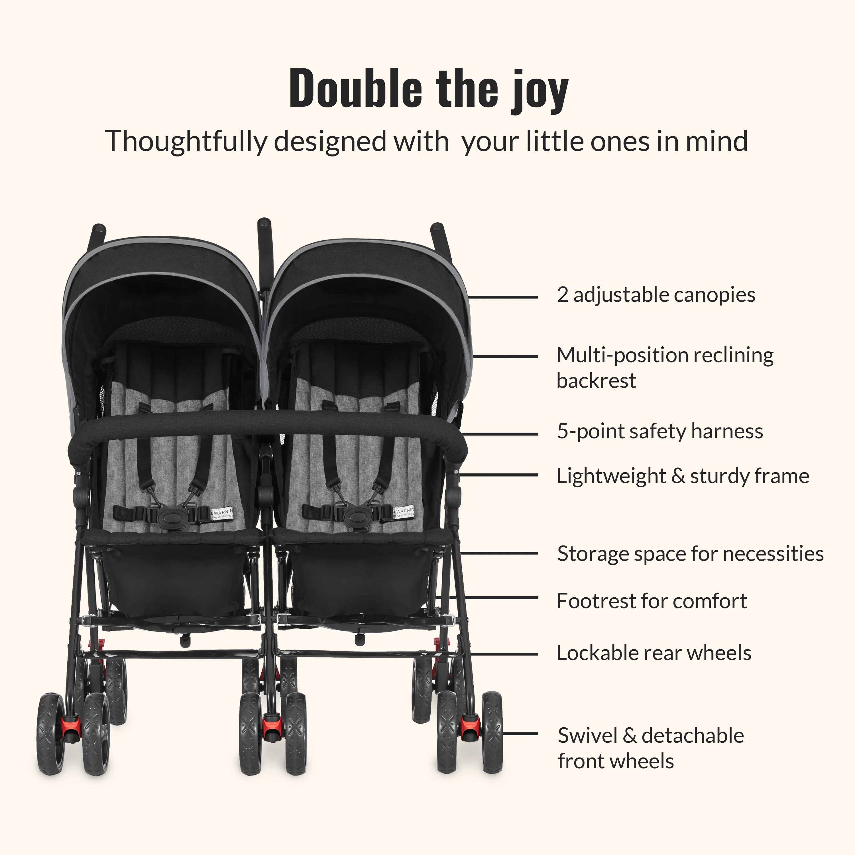 Dream On Me Volgo Twin Umbrella Stroller - Image 6