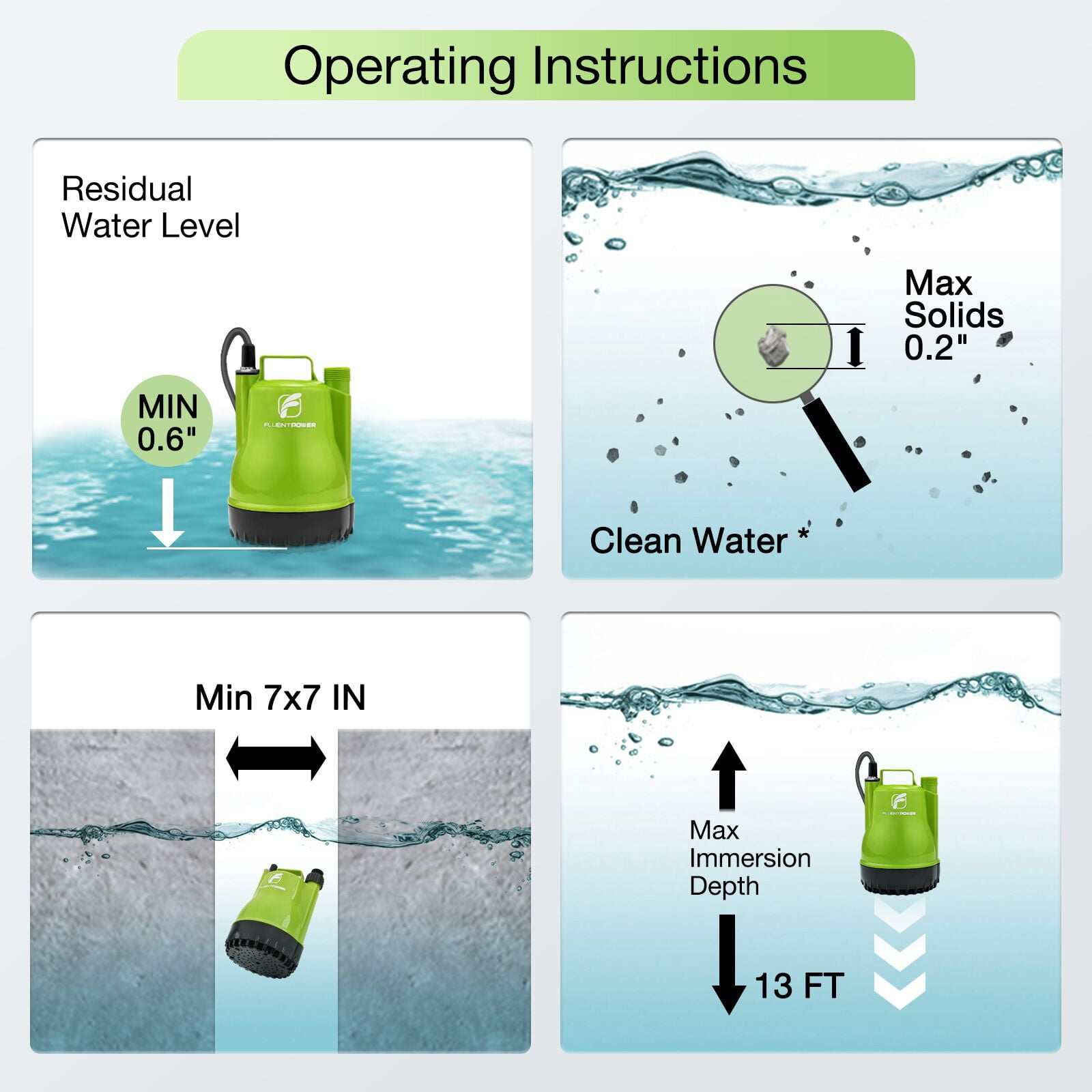FLUENTPOWER 1/4HP Utility Pump 1900GPH Portable Submersible Sump Pump, Manual Control with 16.4 Ft Cord for Draining Water from Pool Pond Garden Hot Tub Basement Tankless Heater Liquids - Image 6