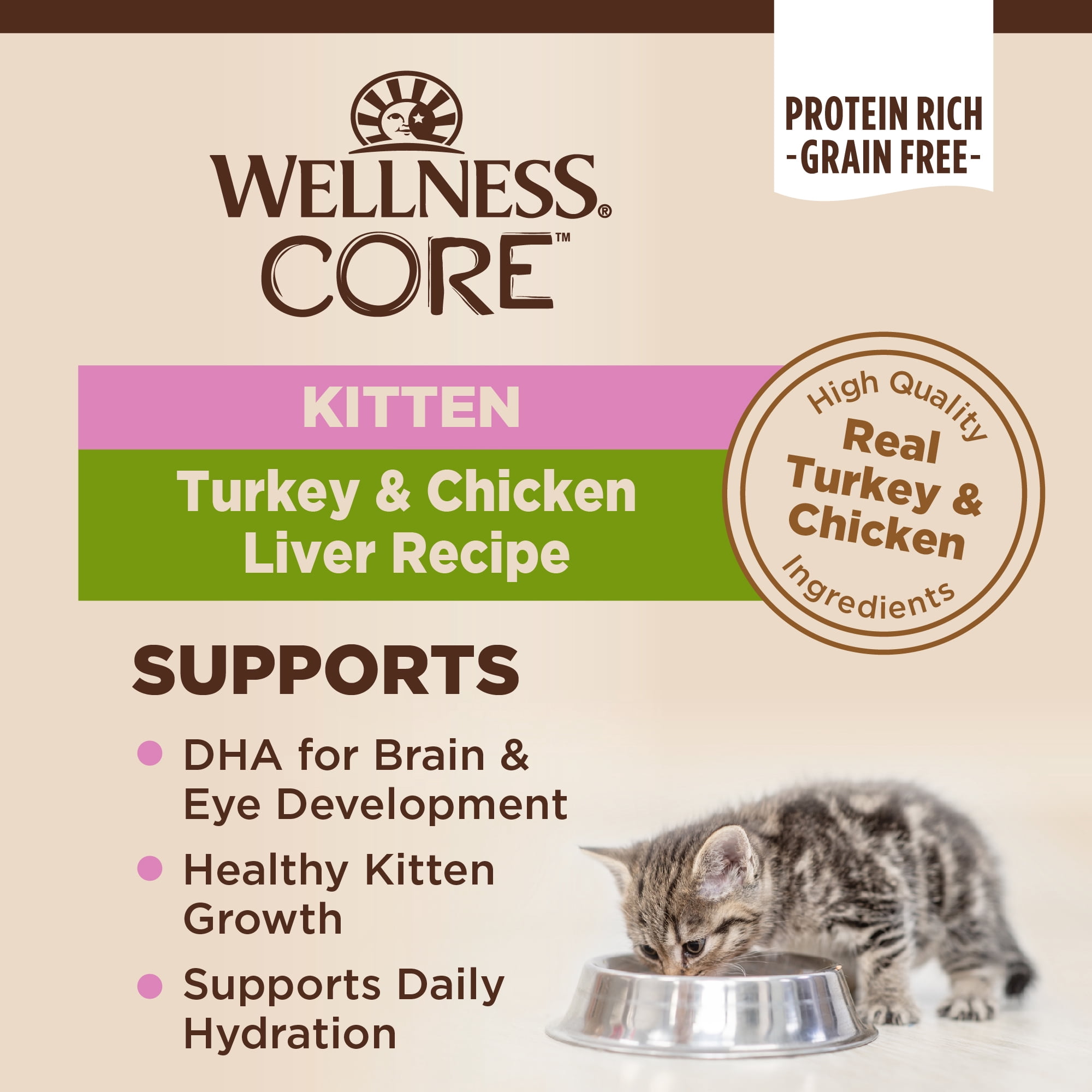 Wellness CORE Pate Kitten Wet Cat Food, Natural, Protein-Rich, Grain Free, 5.5 Ounce, 12 Pack (Turkey & Chicken Liver) - Image 2