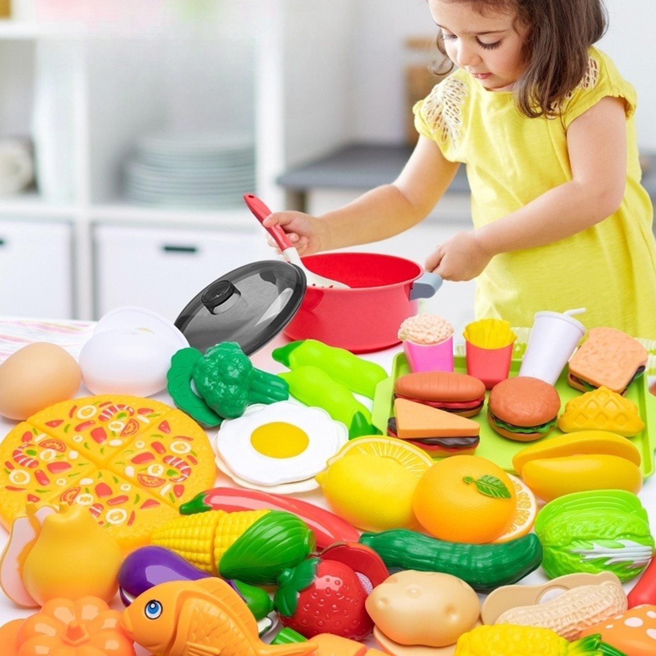 KOPPOP 36-Piece Play Food Toy Set for Toddlers, Pretend Kitchen Accessories with Cutting Fruits & Vegetables - Image 5