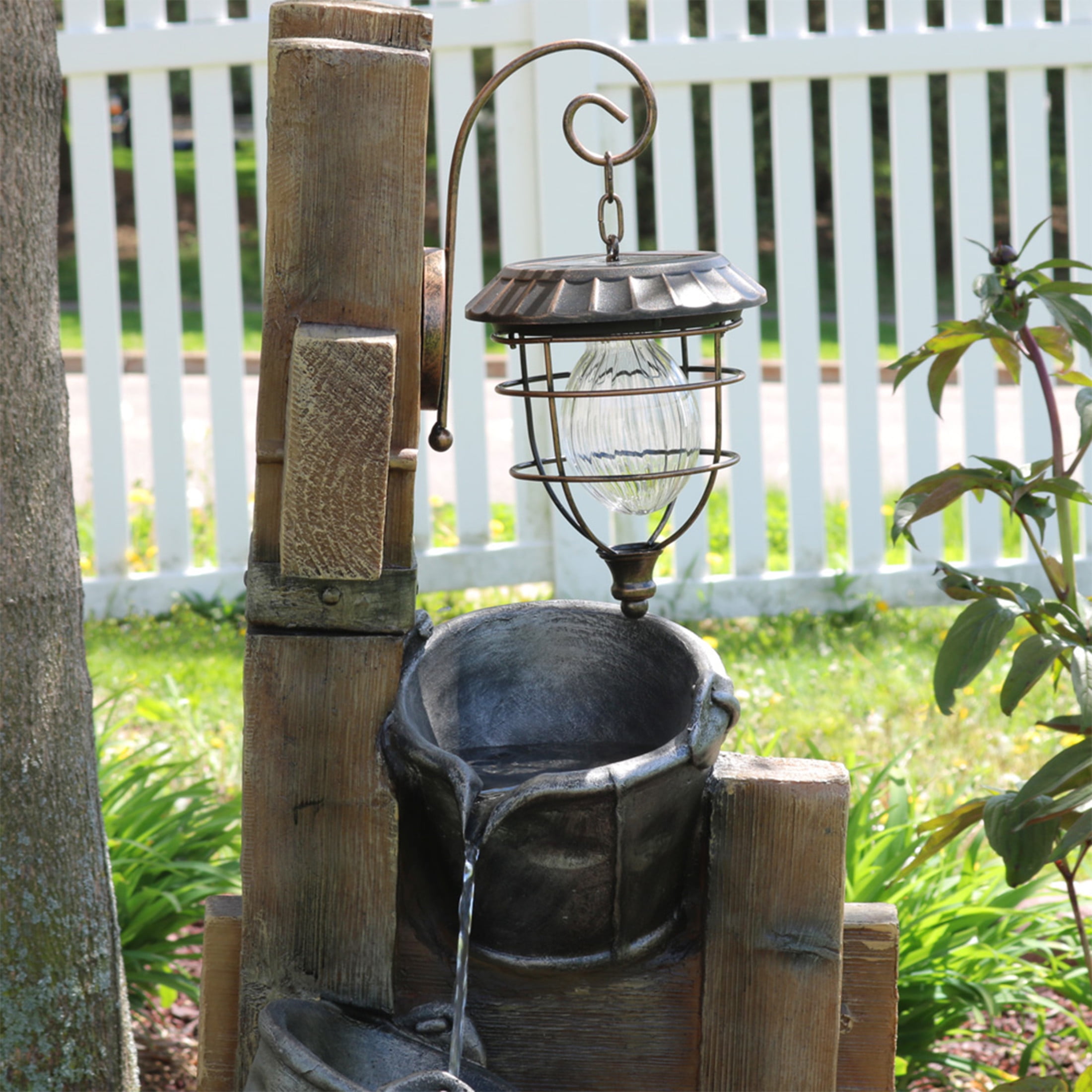 Sunnydaze Rustic Pouring Buckets Polyresin Outdoor Water Fountain with Light - Image 7