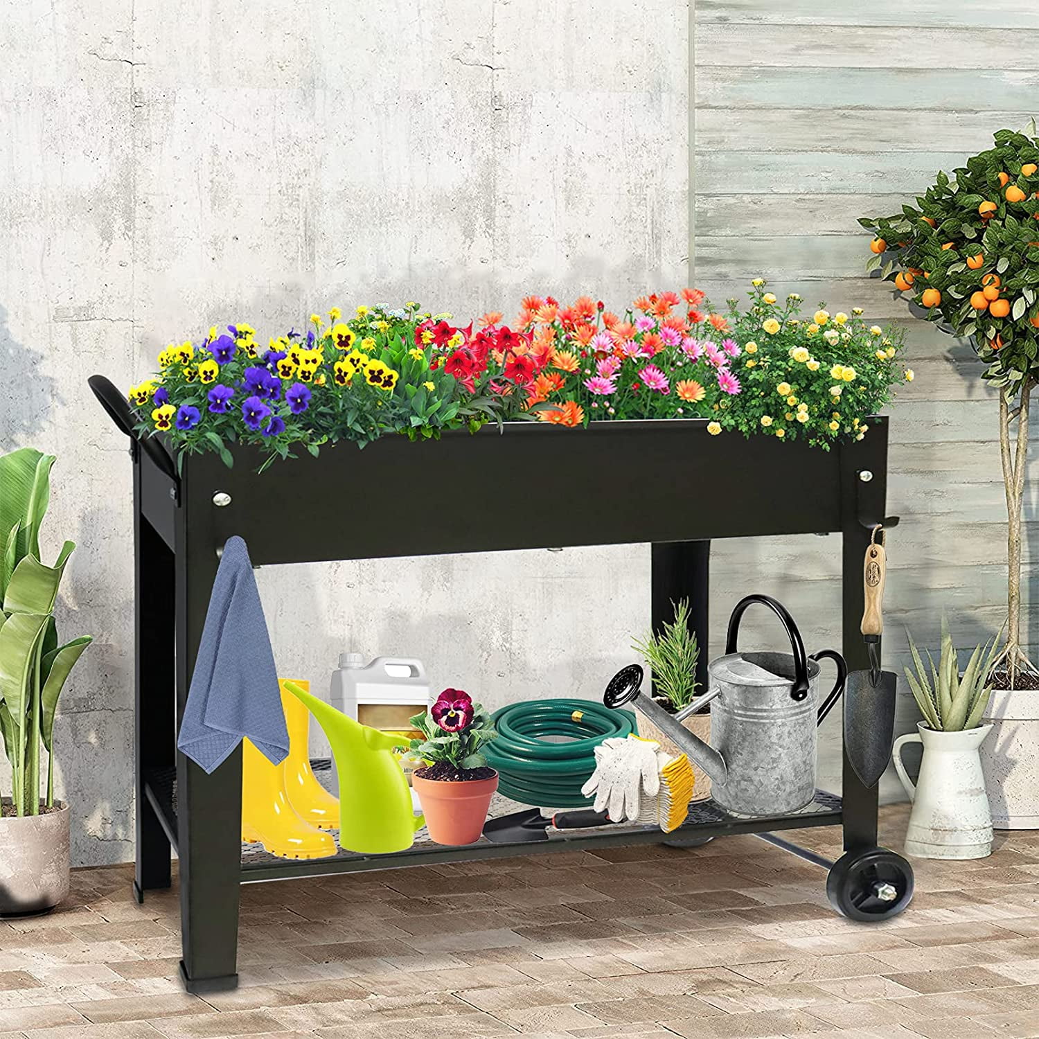Large Planter Raised Beds with Legs Outdoor Metal Planter Box on Wheels Elevated Garden Bed for Vegetables Flower Herb Patio 40x 11 x 31.5 in - Image 6
