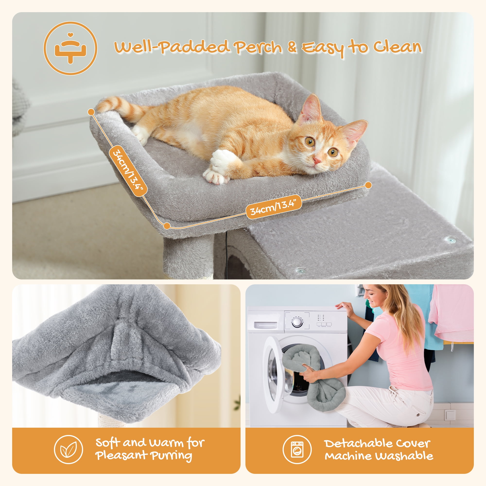 PAWZ Road 30" Cat Tree Condo with Sisal Scratcing Post Tower Ramp for Indoor Catss, Gray - Image 5