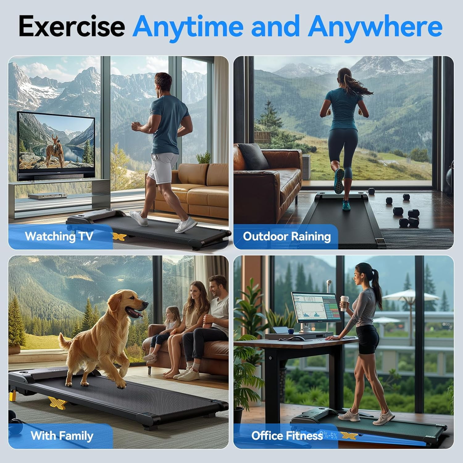 UPGO Under Desk Exercise Walking Pad Treadmill with Incline Portable Treadmill with Remote Control, LED Display, Safety Switch, Unisex - Image 2