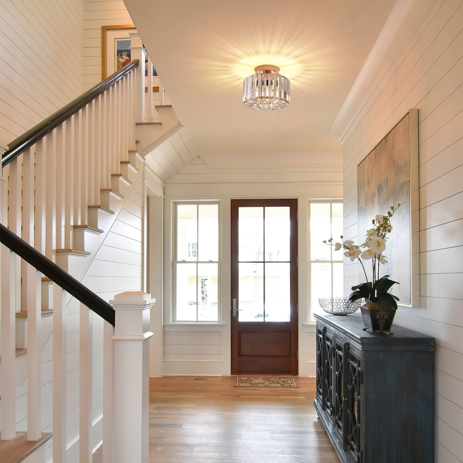 Frideko Home Crystal Ceiling Light Fixture, 9" Gold Modern Semi Flush Mount Ceiling Light, E26 Base for Light Bulbs, Crystal Chandelier for Kitchen Bedroom Bathroom Hallway (Bulb not Included) - Image 4