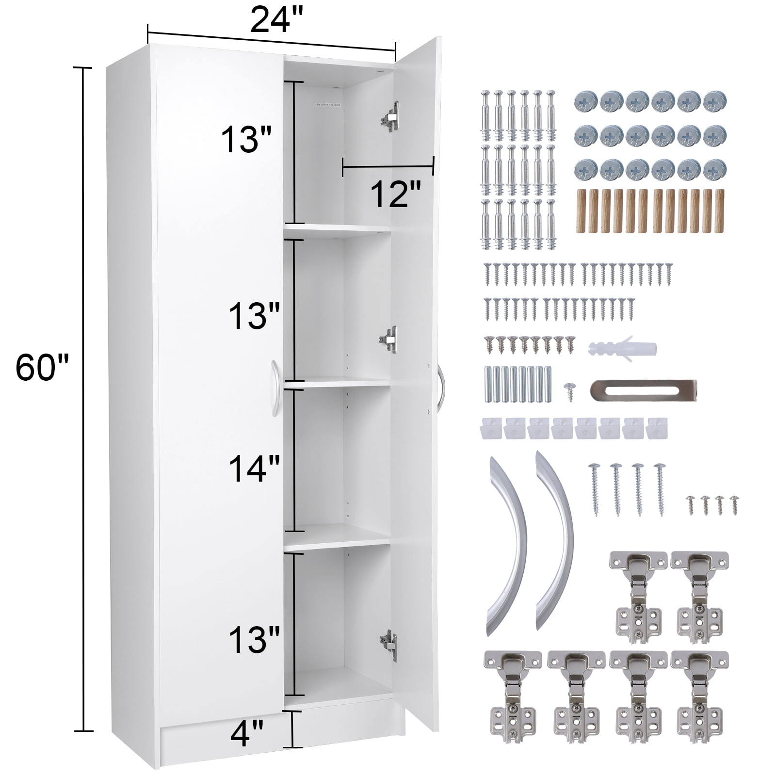 KFFKFF Kitchen Pantry Cabinet with Doors and Adjustable Shelves ,24" x 12" x 60" Tall Food Pantry Storage Cabinet for Kitchen, Living Room and Dinning Room 110LB Loading - Image 3