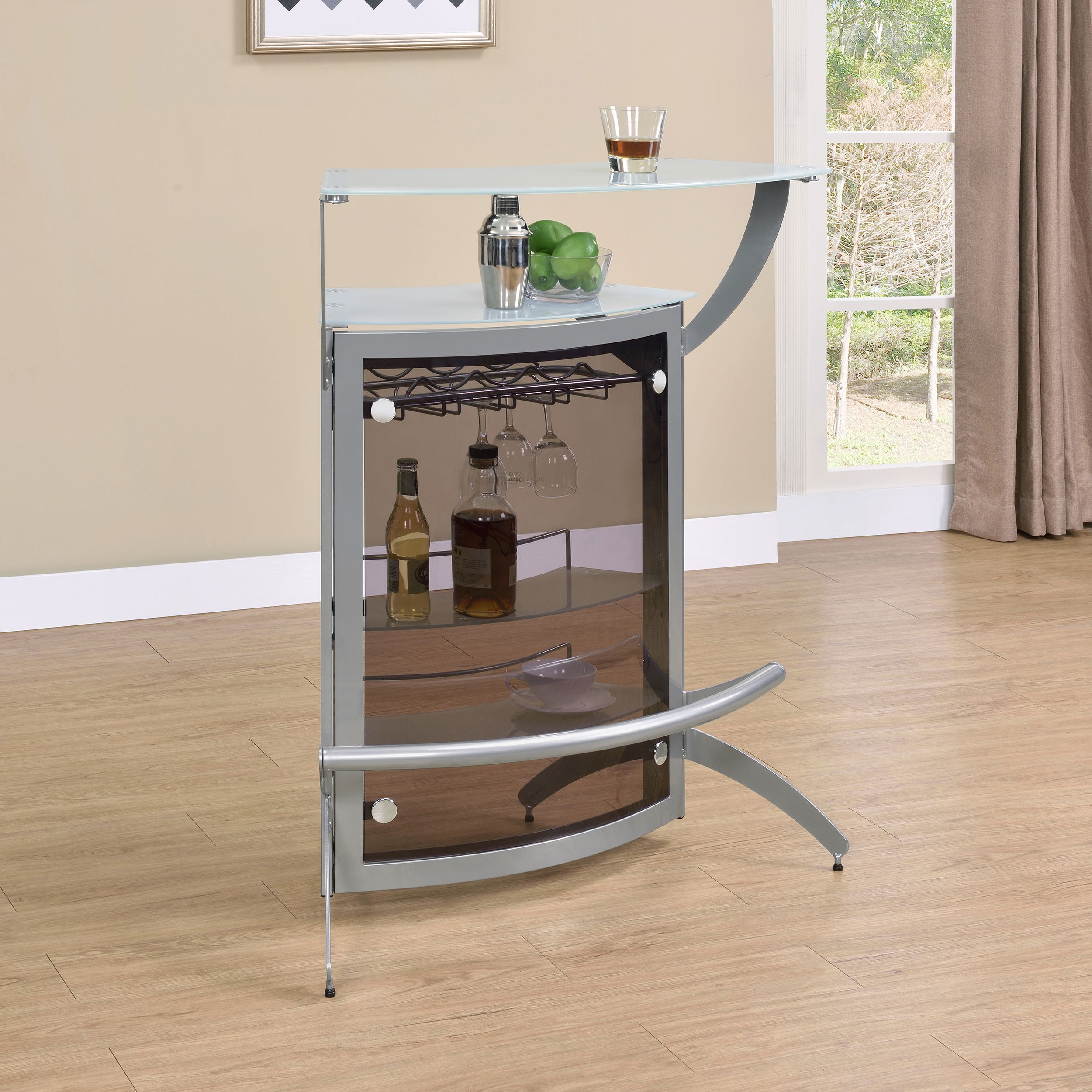 Dallas 2-shelf Curved Freestanding Home Bar Cabinet Silver - Image 11