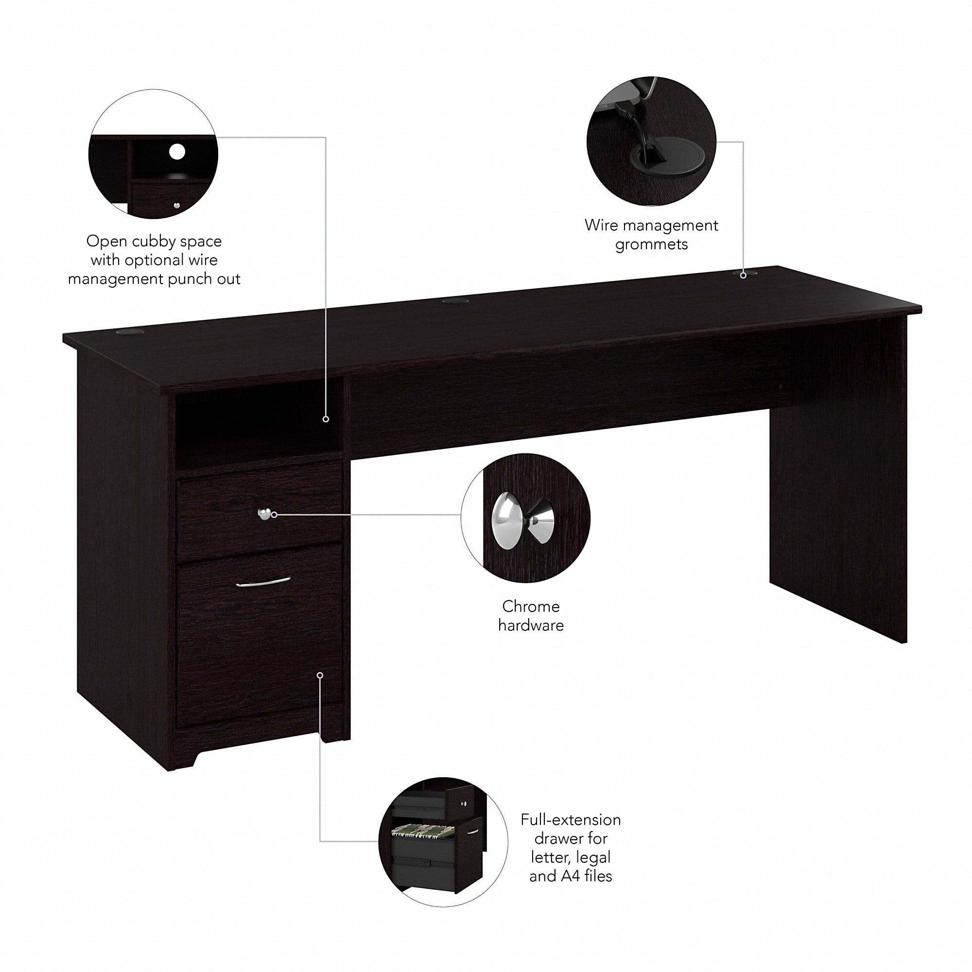 Bush Furniture Cabot 72" Computer Desk with Storage, Espresso Oak - Image 4