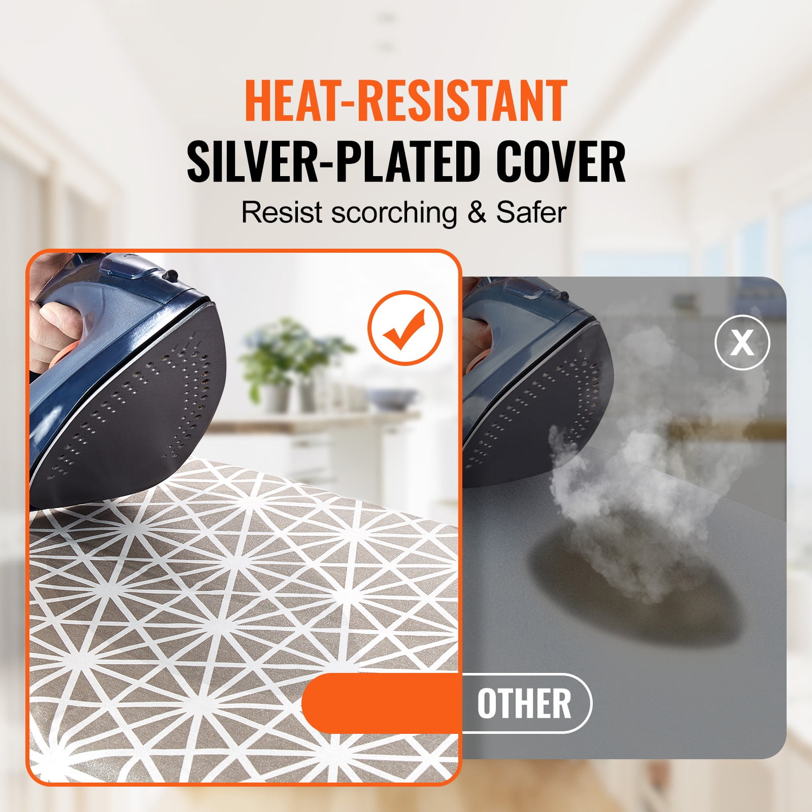 VEVOR Ironing Board with Large 51 x 13 Ironing Surface, Thickened 4 Layers Iron Board with Heat Resistant Cover and 100% Cotton Cover, 7 Adjustable Heights Ironing Board for Home Laundry Room Use - Image 8