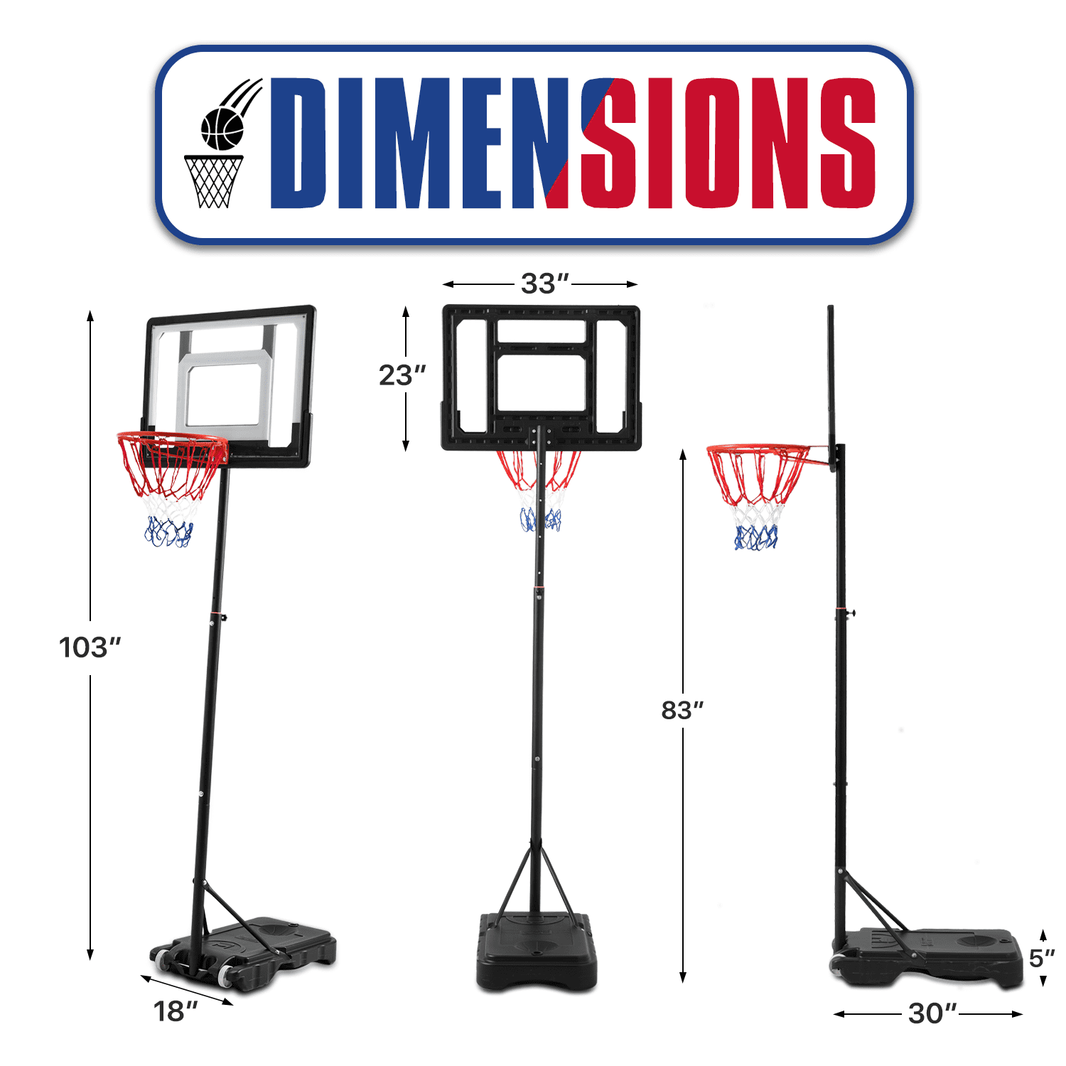 MoNiBloom Portable Basketball Hoop Goal 5ft - 7ft Adjustable with 33" Backboard Wheels Fillable Base, for Kids/Adults Indoor Outdoor, Birthday Gift, Black - Image 8