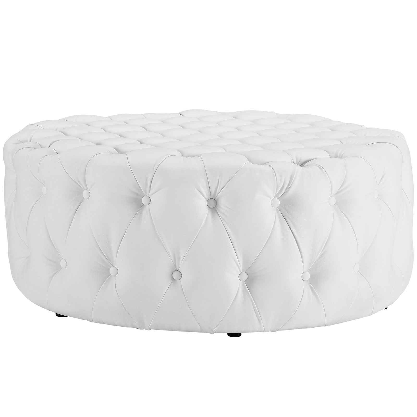 Modway Amour Modern Upholstered Vinyl and Solid Wood Ottoman in White - Image 2