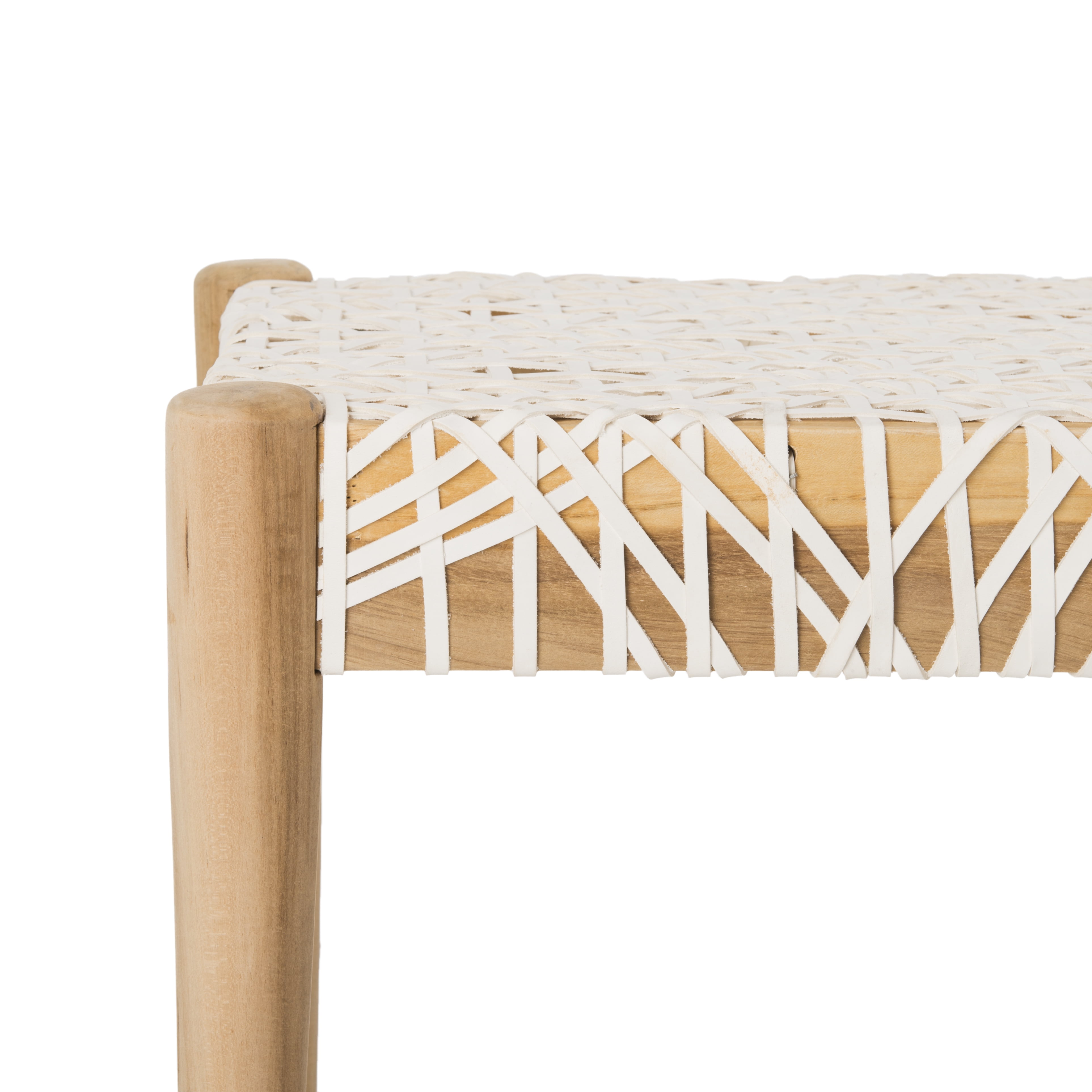 SAFAVIEH Bandelier Cowhide Leather Weave Tufted Bench, Natural/Off-White - Image 2
