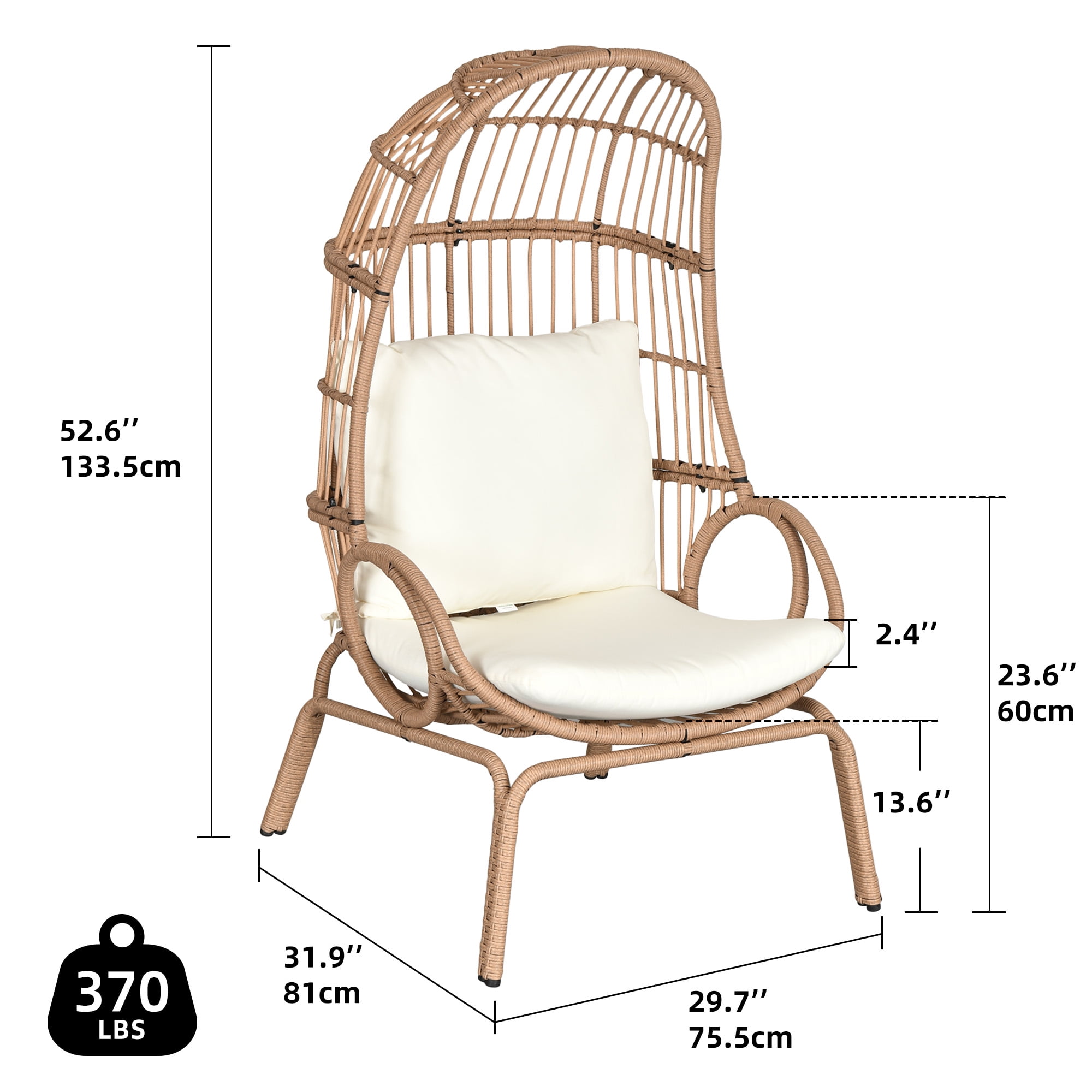 DEXTRUS Wicker Egg Chair with Cushions, Indoor Outdoor Patio Lounge Chair for Garden, Balcony, Beige - Image 3