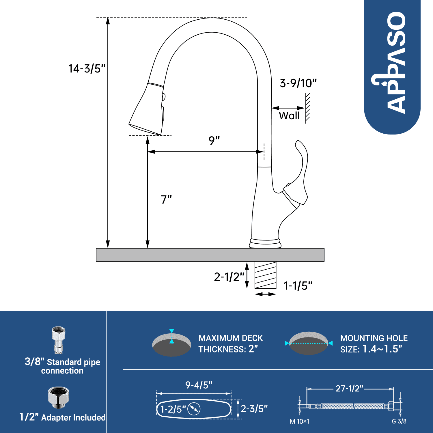 Appaso Pull Down Kitchen Faucet with Sprayer Stainless Steel Brushed Nickel - Single Handle Commercial High Arc Pull Out Spray Head with Deck Plate, Grifos De Cocina - Image 4
