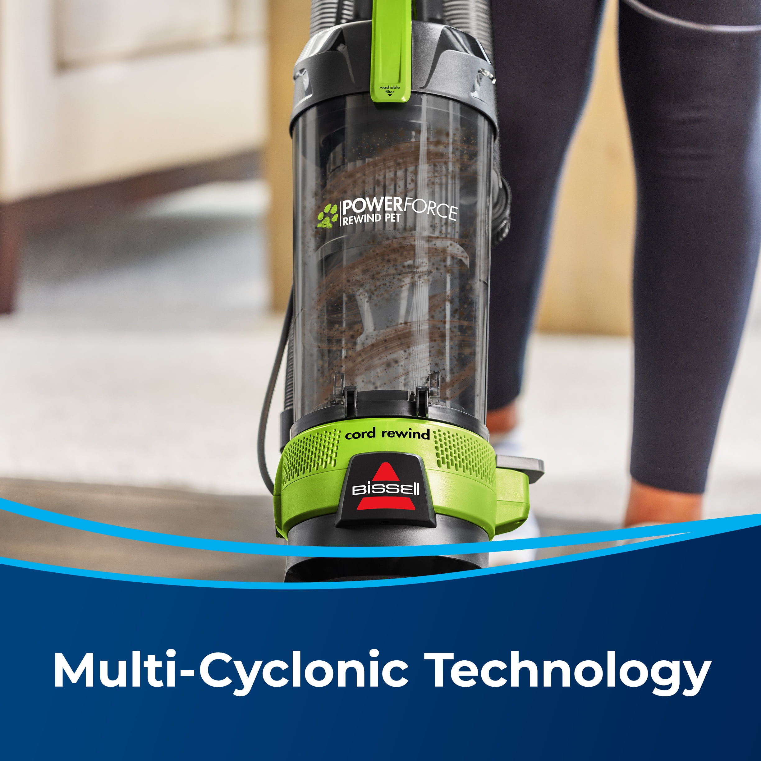 BISSELL PowerForce Helix Turbo Rewind Pet, Upright Vacuum, Pet Friendly, Automatic Cord Rewind, Powerful Pet Hair Pickup, Extra-Wide Cleaning Path, 3333, Black & Green - Image 6